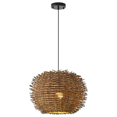 19" Stev Bohemian Handwoven Rattan Island Pendant Light