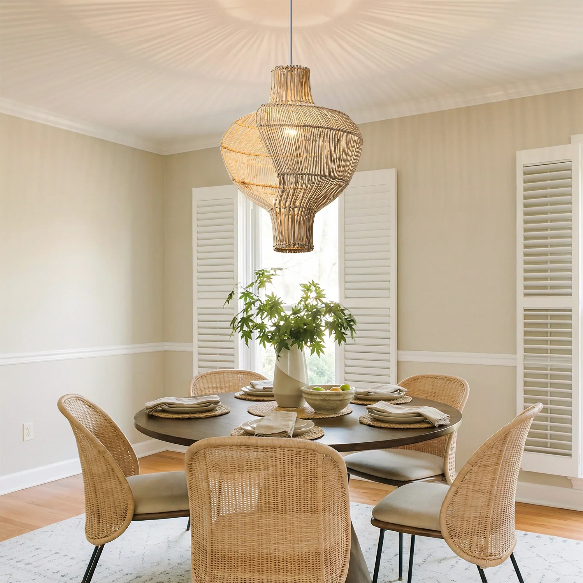 16" Sidney Bohemian Handwoven Rattan Island Pendant Light
