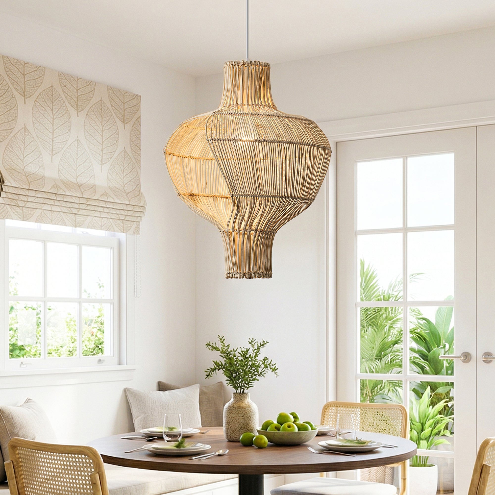 16" Sidney Bohemian Handwoven Rattan Island Pendant Light