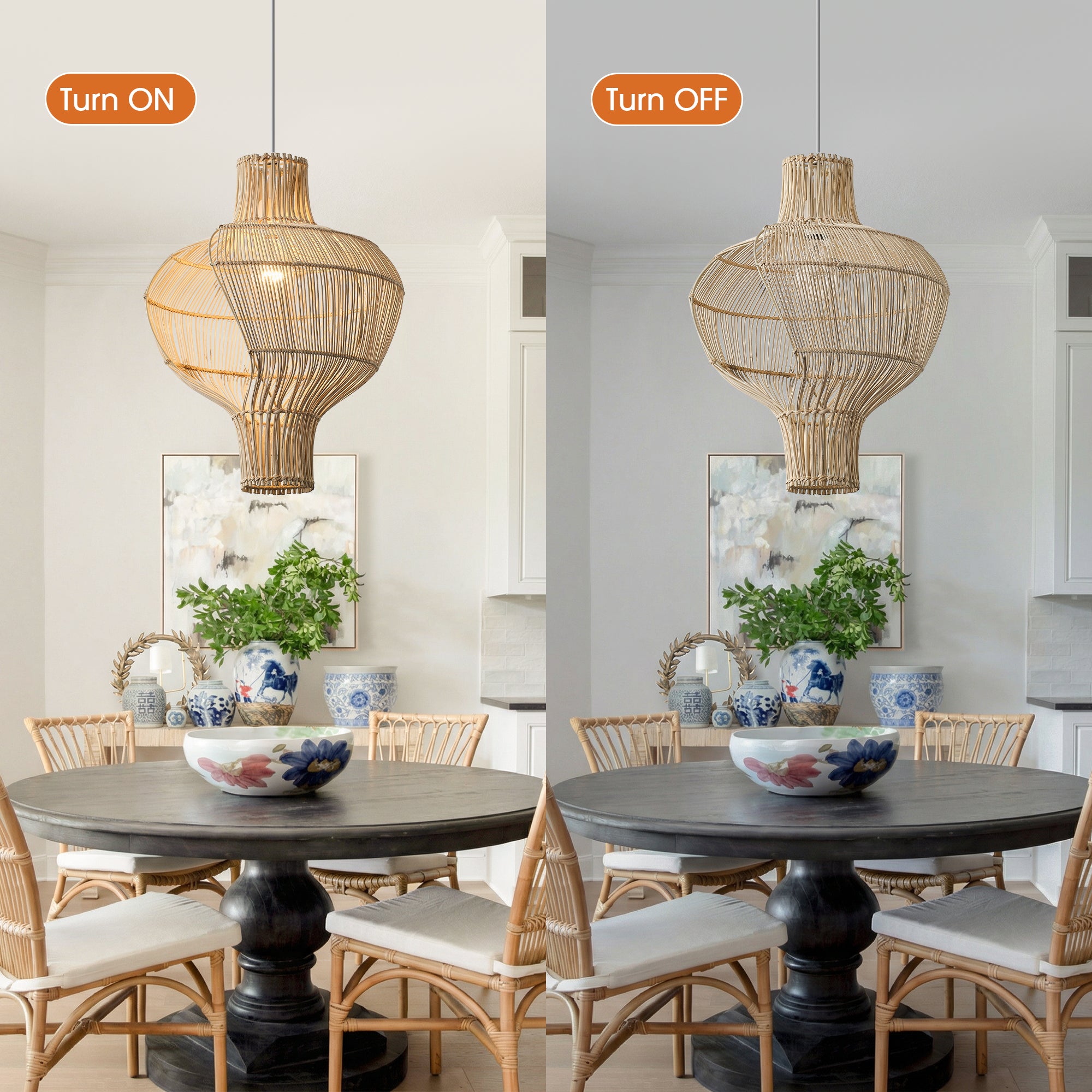 16" Sidney Bohemian Handwoven Rattan Island Pendant Light