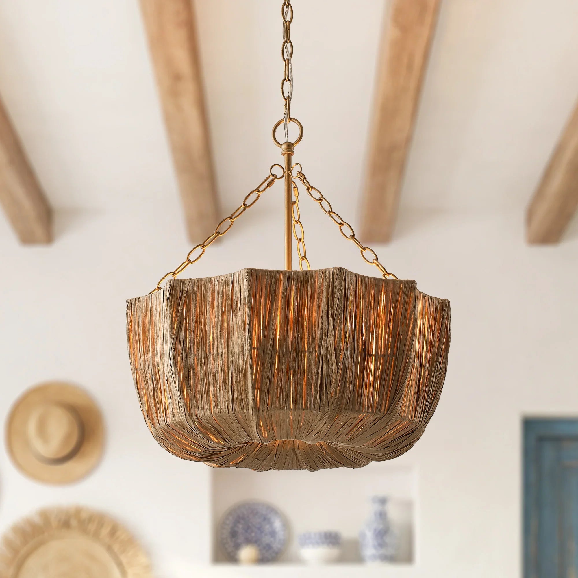 20" Primo Raffia Shade Island Pendant Light