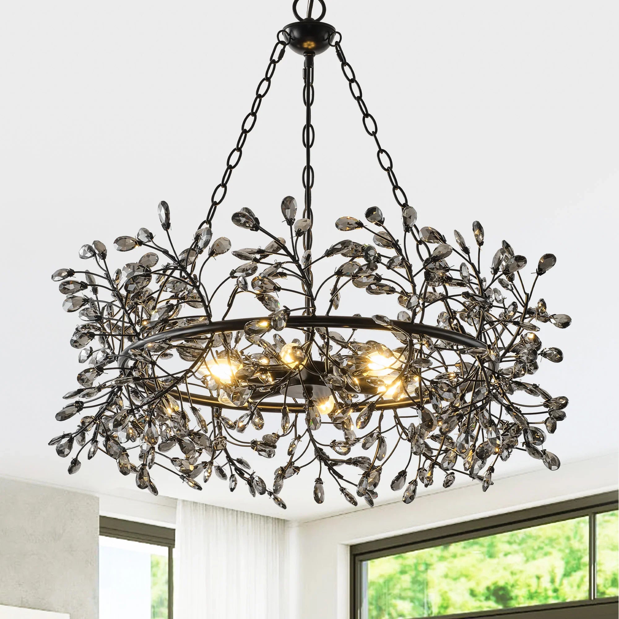 31 Inch Saxon 6-Light Black Crystal Ornament Chandelier