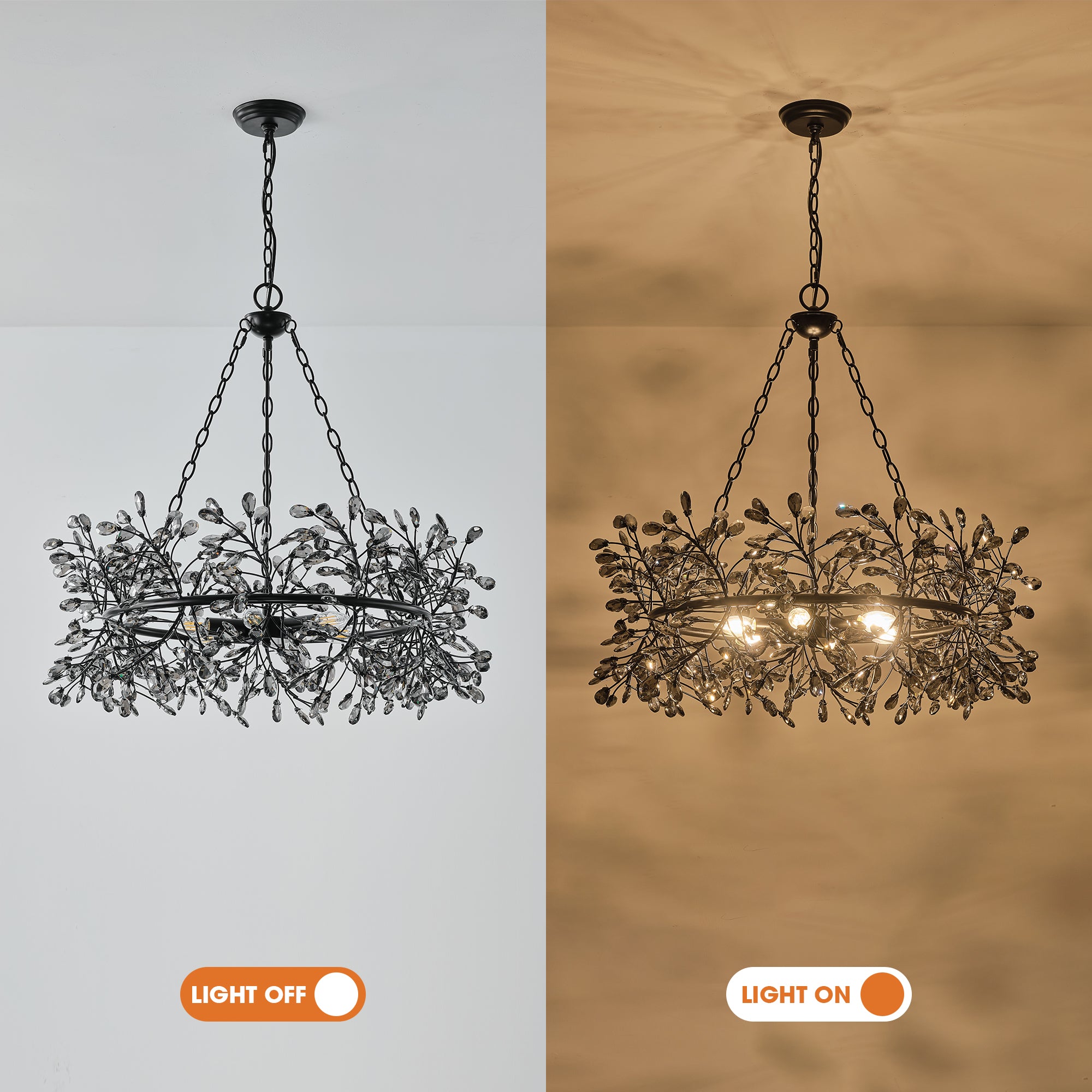 31 Inch Saxon 6-Light Black Crystal Ornament Chandelier