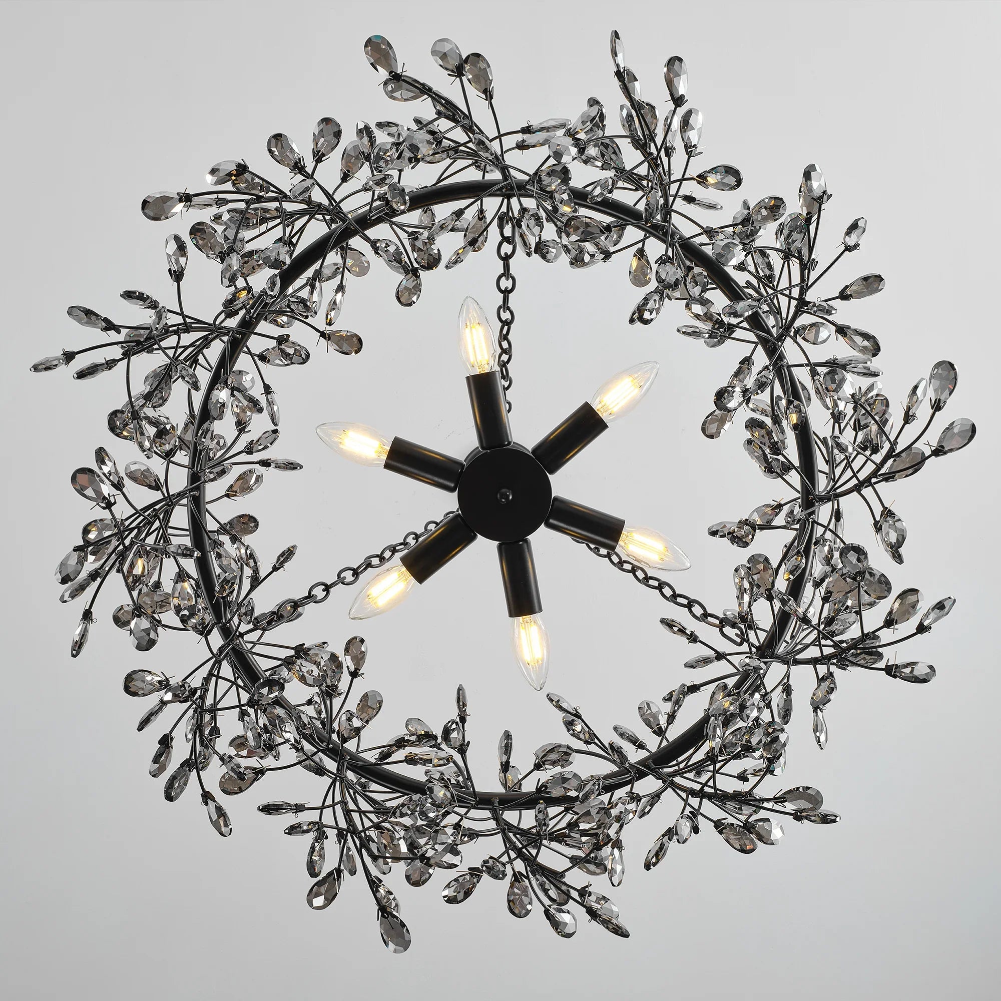 31 Inch Saxon 6-Light Black Crystal Ornament Chandelier
