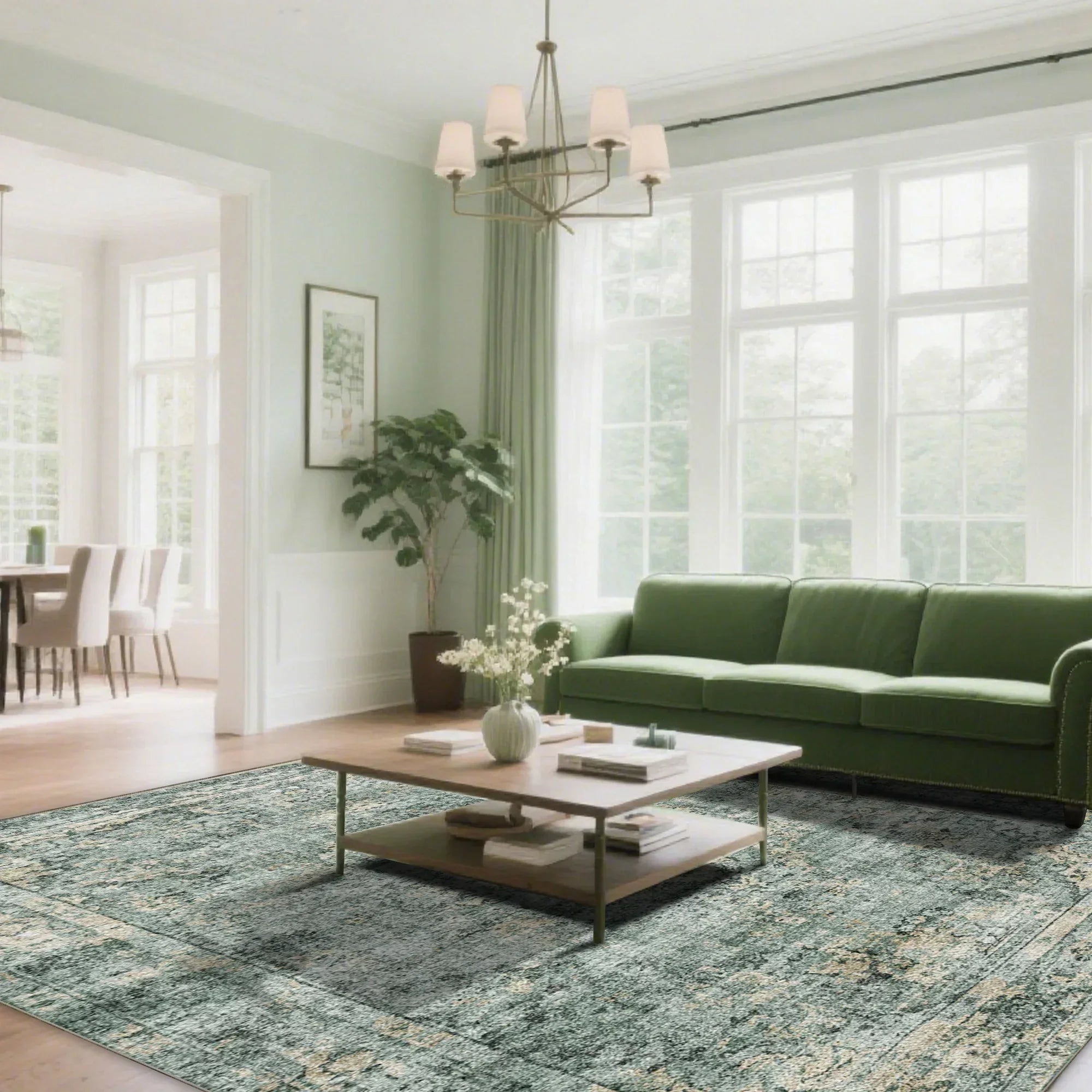 7ft x 5ft Vintage Indoor Non-Slip Washable Large Area Rugs for Bedroom Living Room