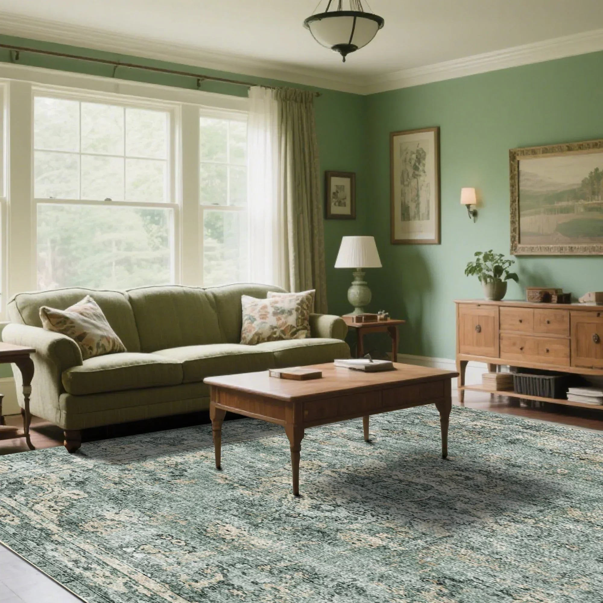 7ft x 5ft Vintage Indoor Non-Slip Washable Large Area Rugs for Bedroom Living Room