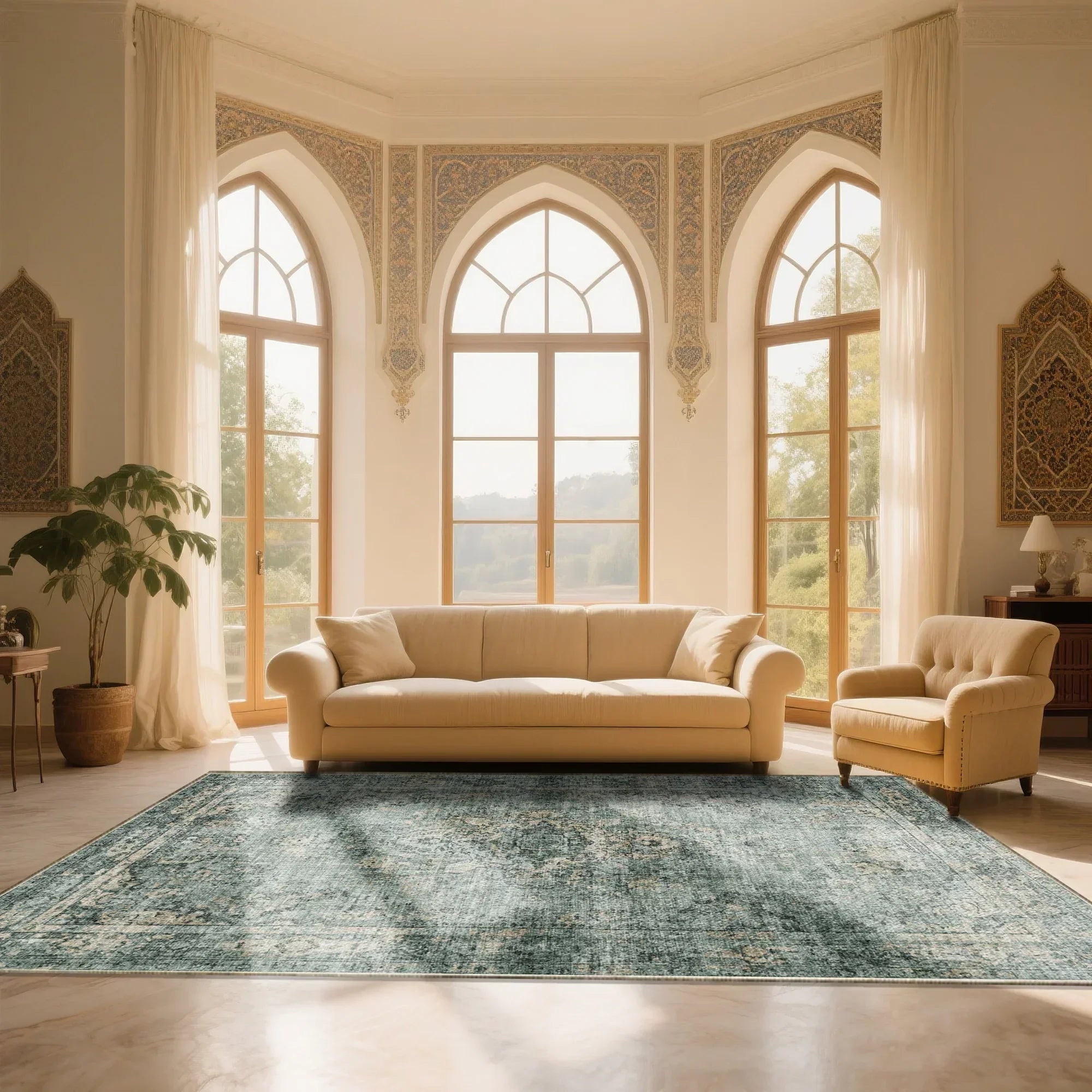 7ft x 5ft Vintage Indoor Non-Slip Washable Large Area Rugs for Bedroom Living Room