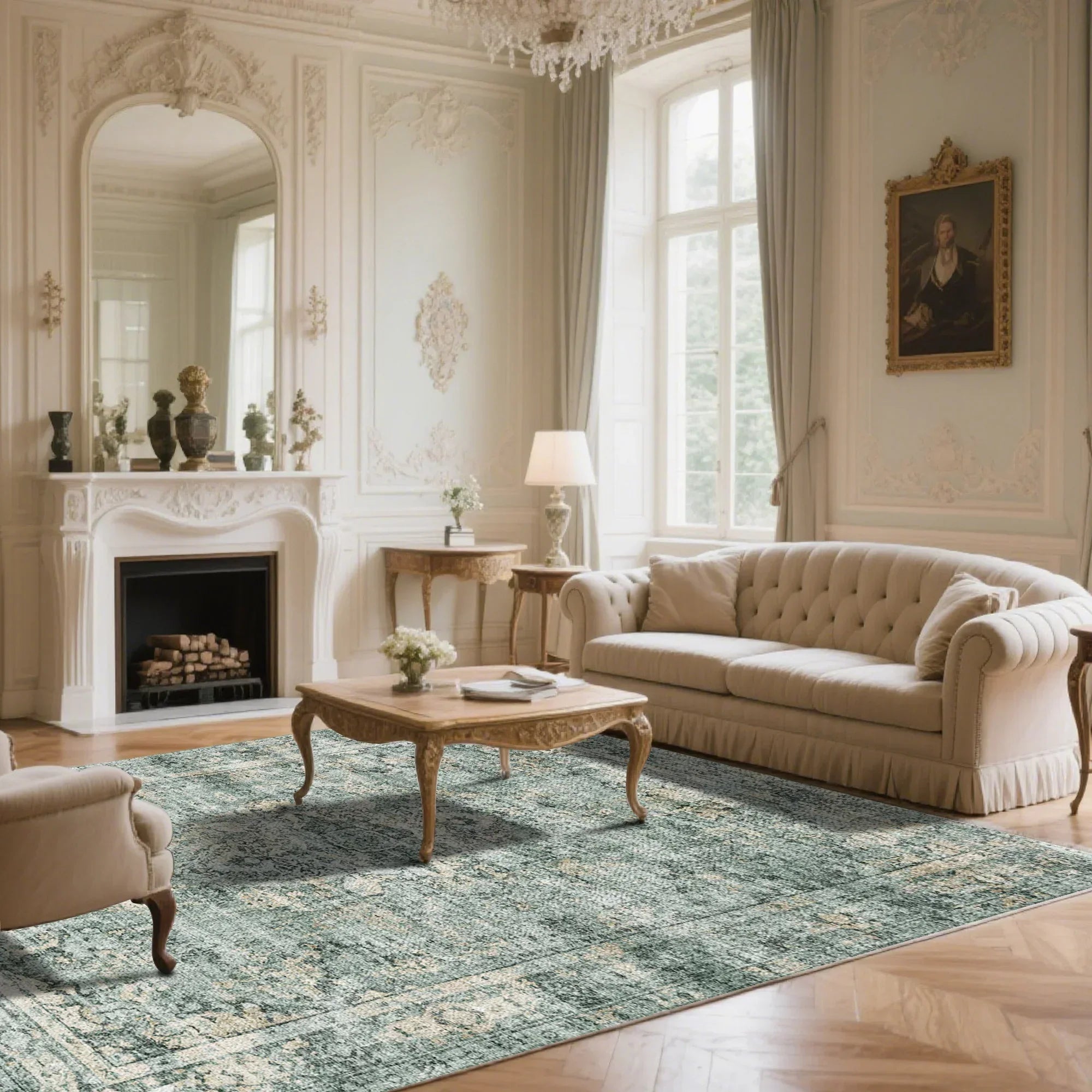 7ft x 5ft Vintage Indoor Non-Slip Washable Large Area Rugs for Bedroom Living Room
