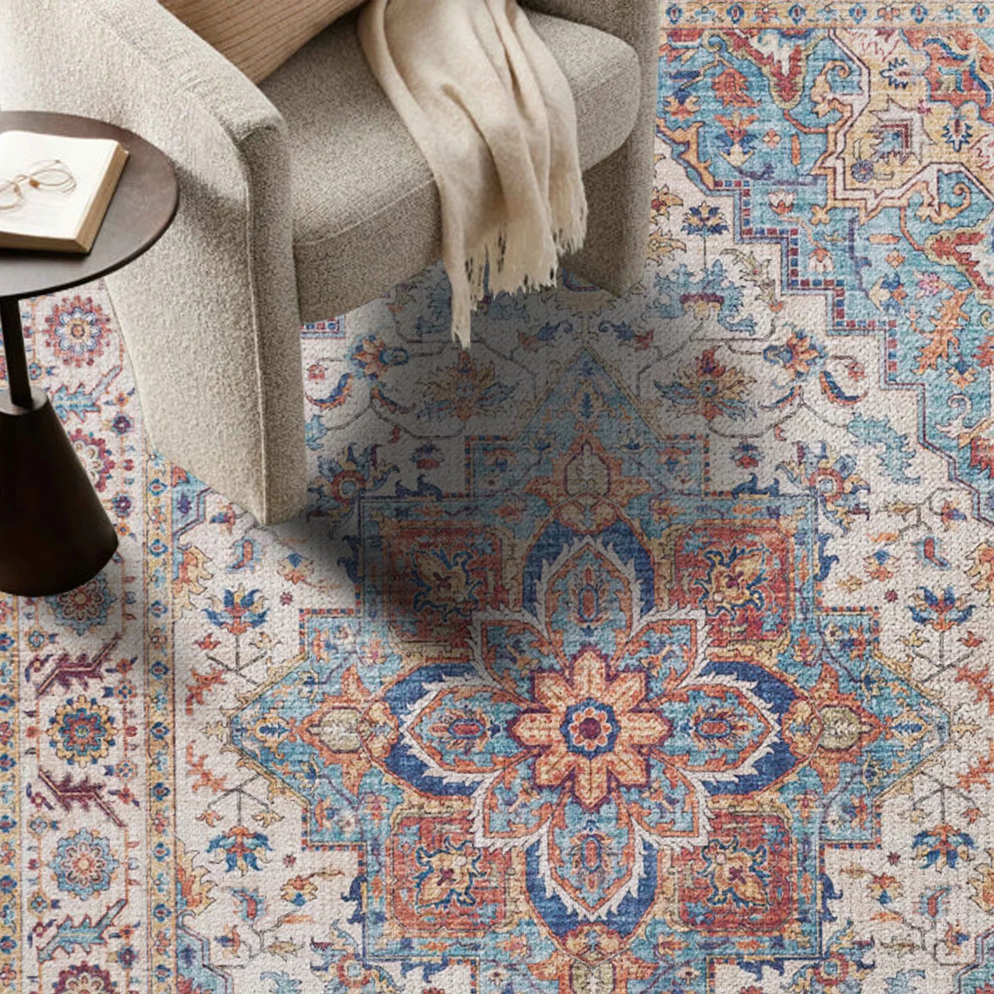 7ft x 5ft Vintage Indoor Non-Slip Washable Large Area Rugs for Bedroom Living Room