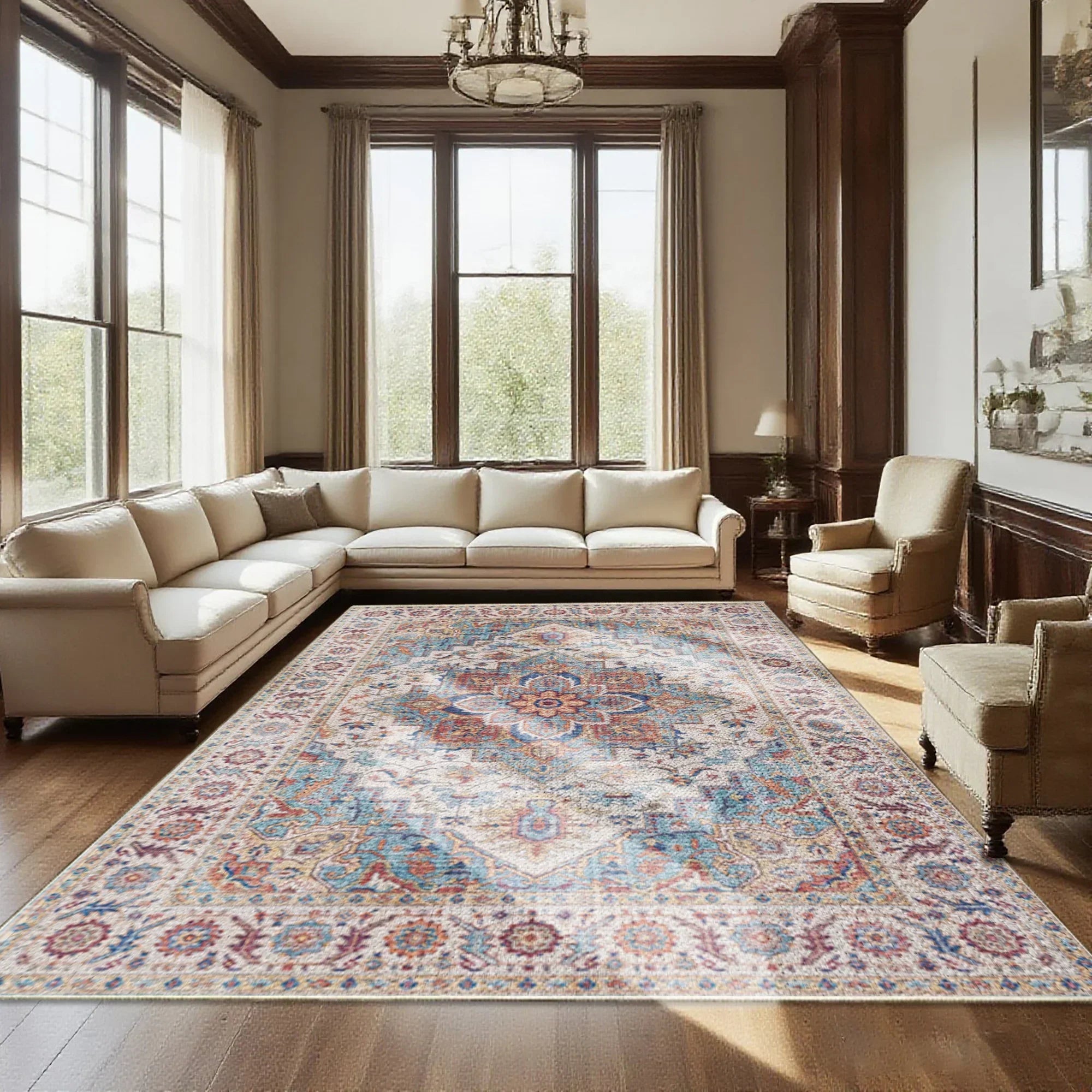 7ft x 5ft Vintage Indoor Non-Slip Washable Large Area Rugs for Bedroom Living Room
