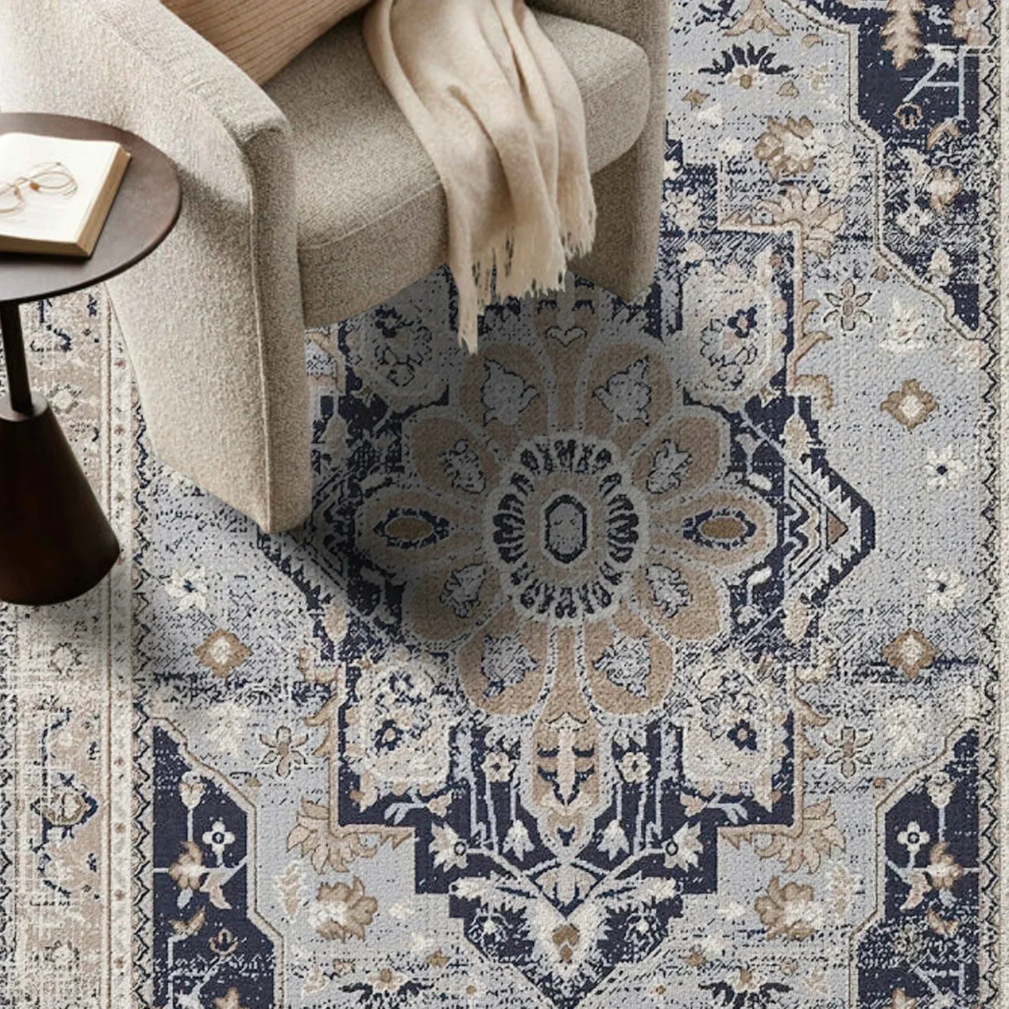 7ft x 5ft Vintage Indoor Non-Slip Washable Large Area Rugs for Bedroom Living Room