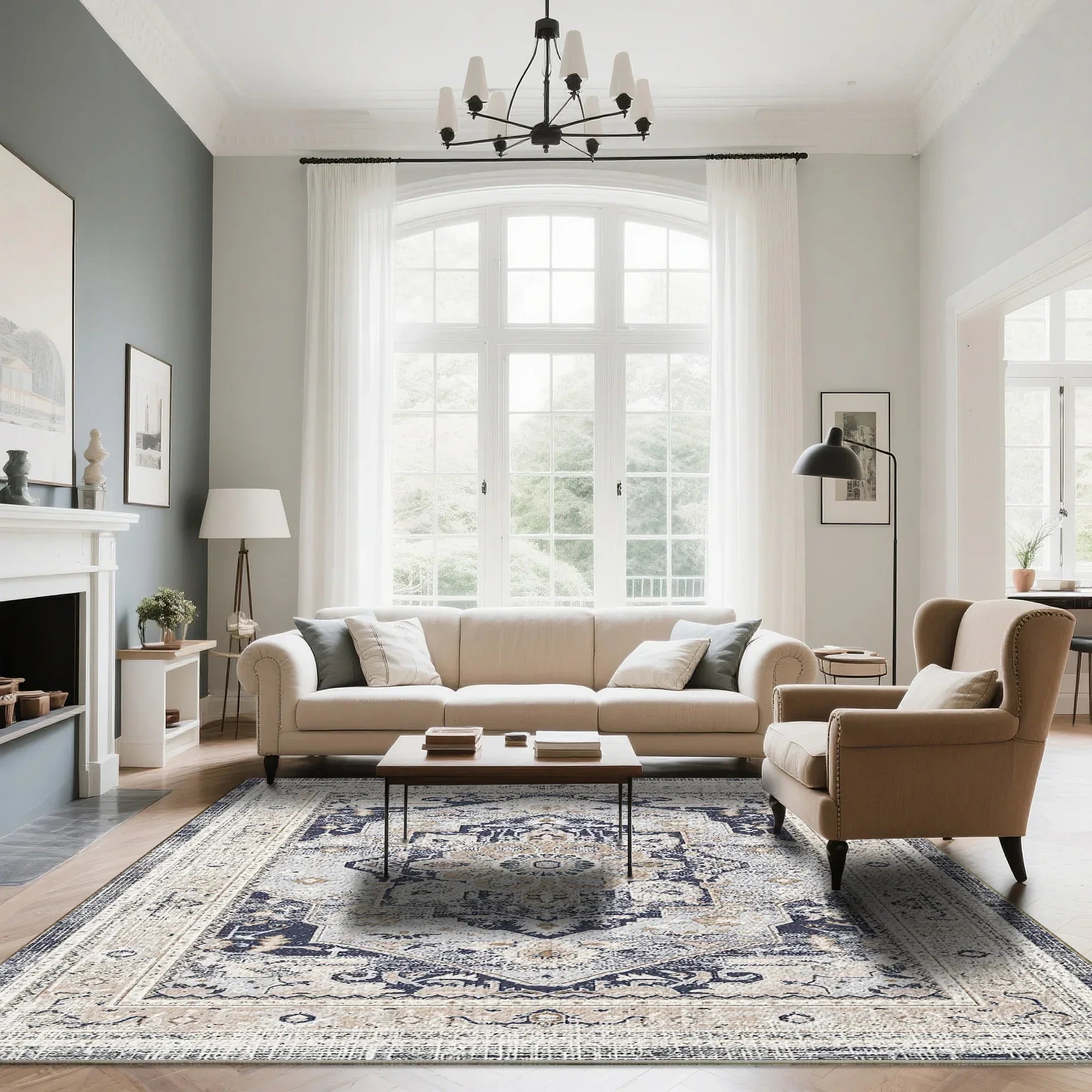 7ft x 5ft Vintage Indoor Non-Slip Washable Large Area Rugs for Bedroom Living Room