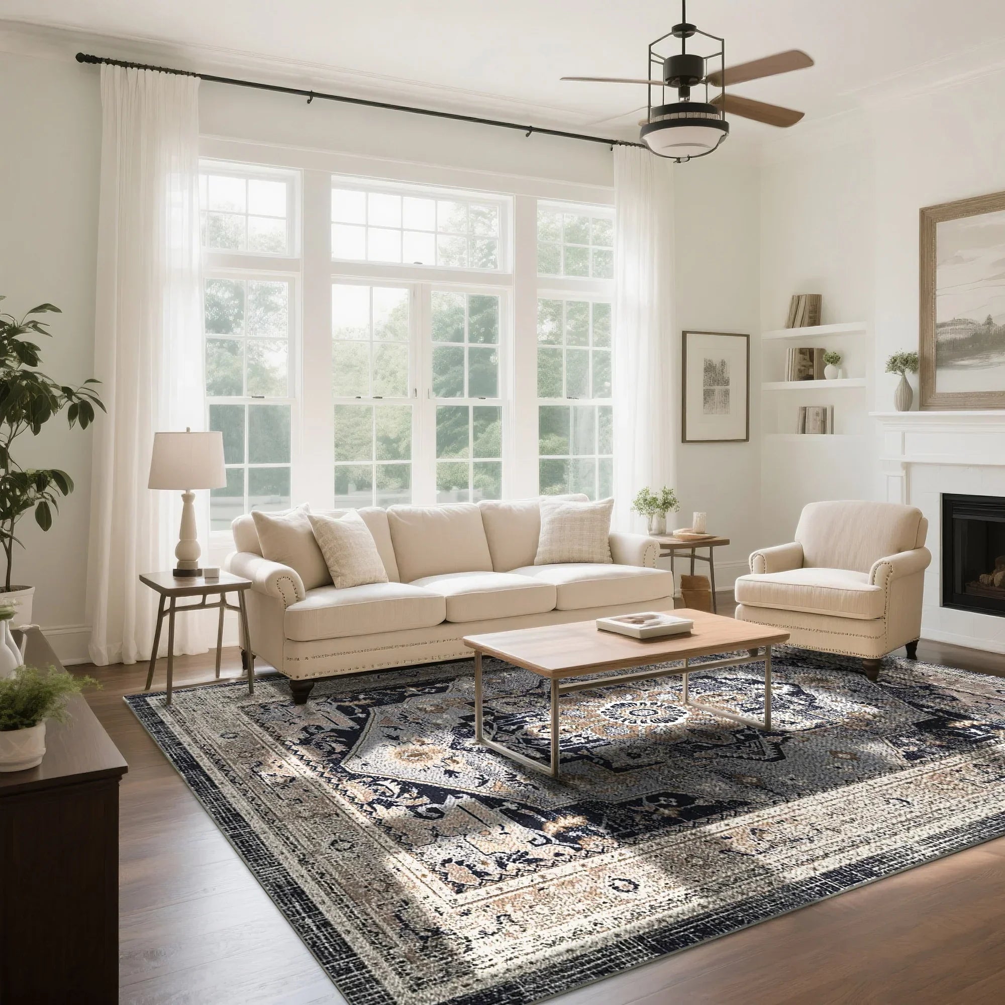 7ft x 5ft Vintage Indoor Non-Slip Washable Large Area Rugs for Bedroom Living Room