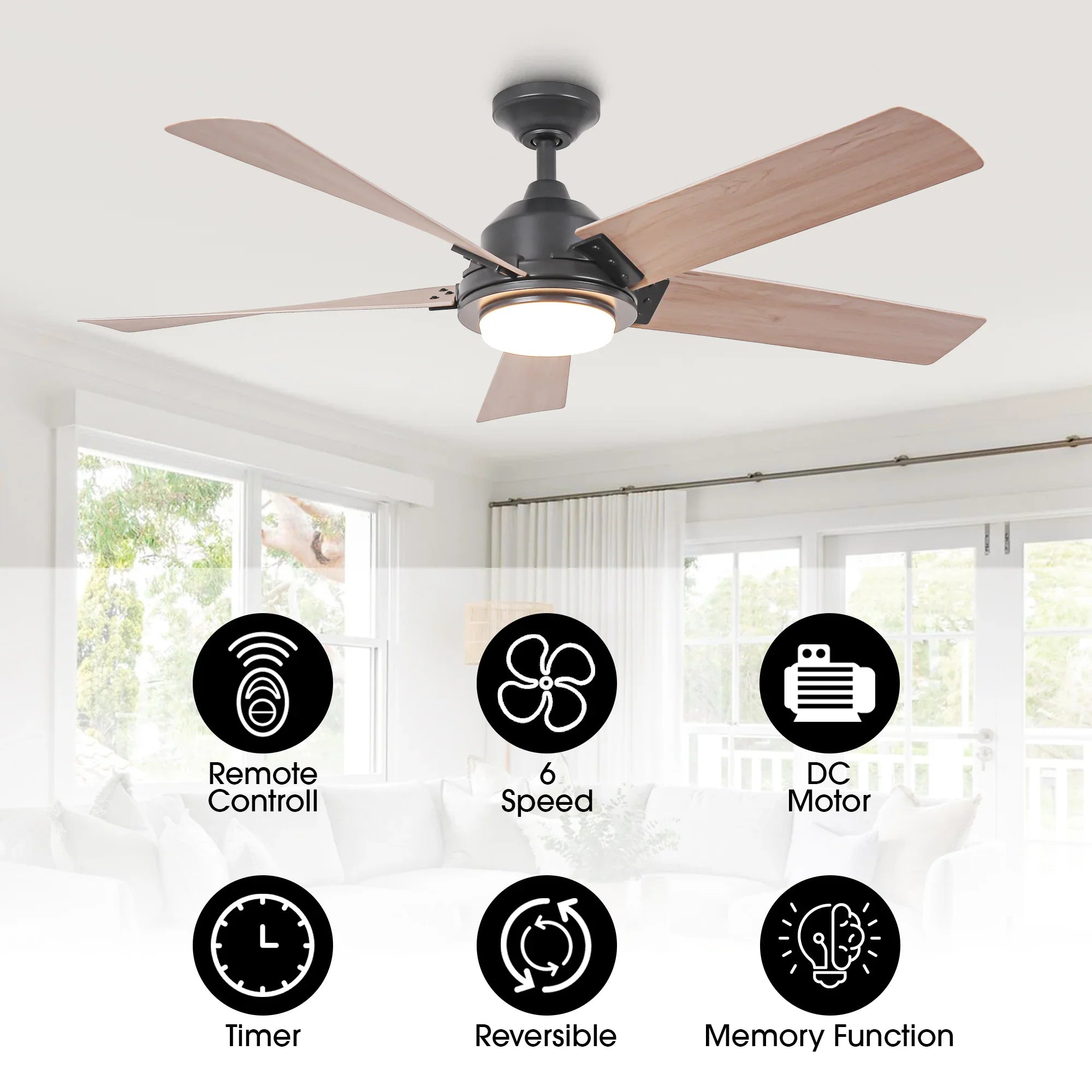 52 Inch Vita Modern Downrod Mount LED Ceiling Fan with Remote Control