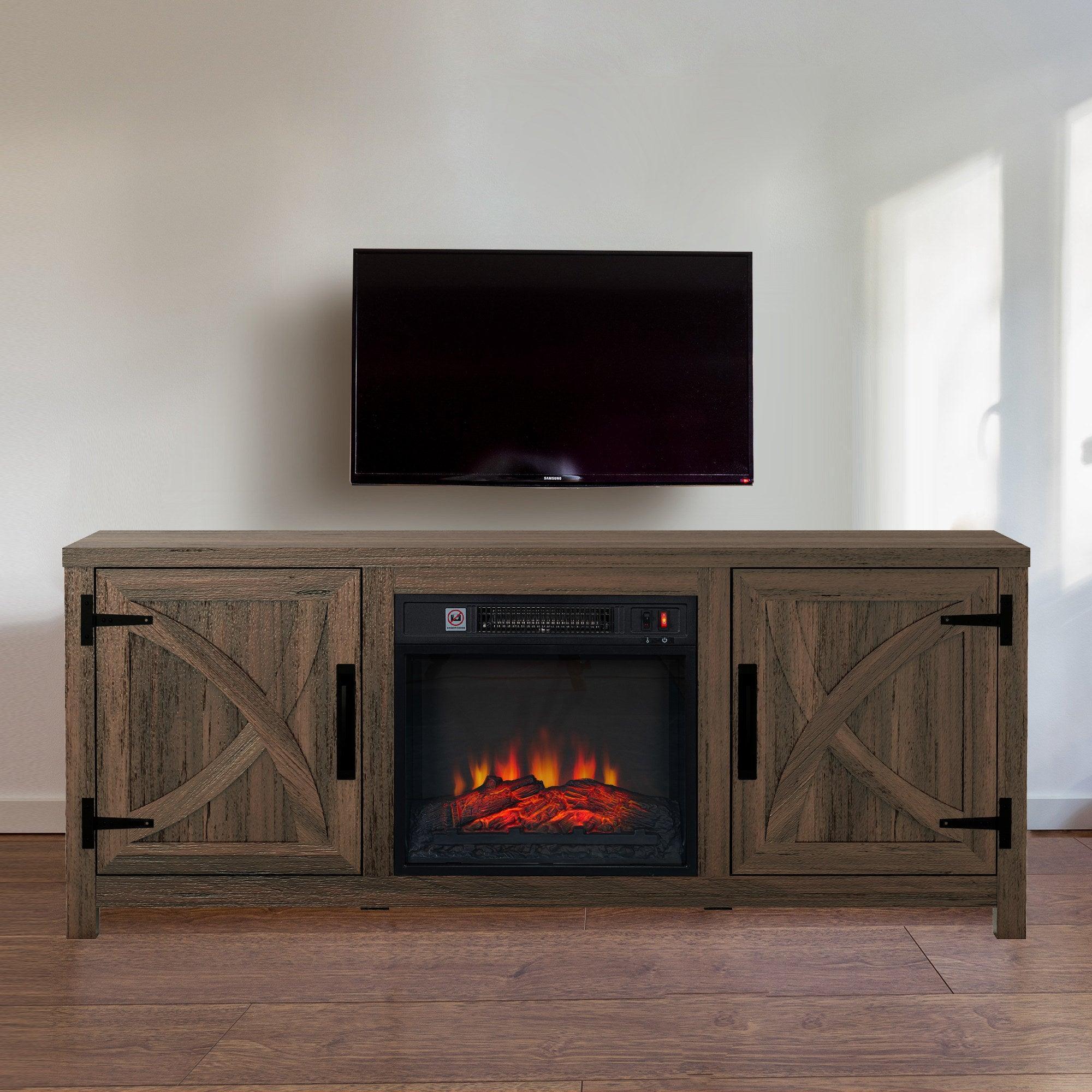 Modern White Electric Fireplace TV Stand For 58 Inch TV Storage Cabinet For Living Room