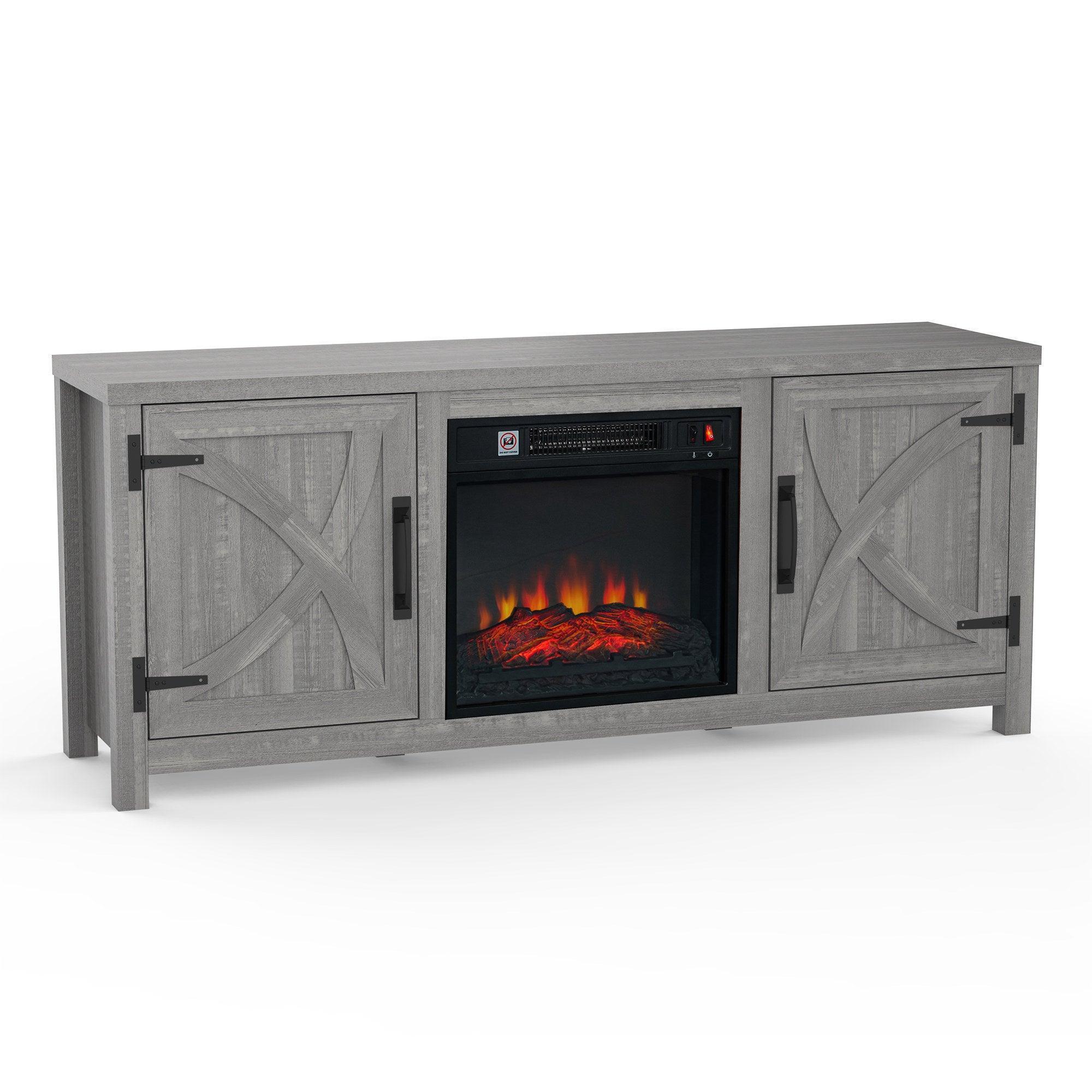 Modern White Electric Fireplace TV Stand For 58 Inch TV Storage Cabinet For Living Room