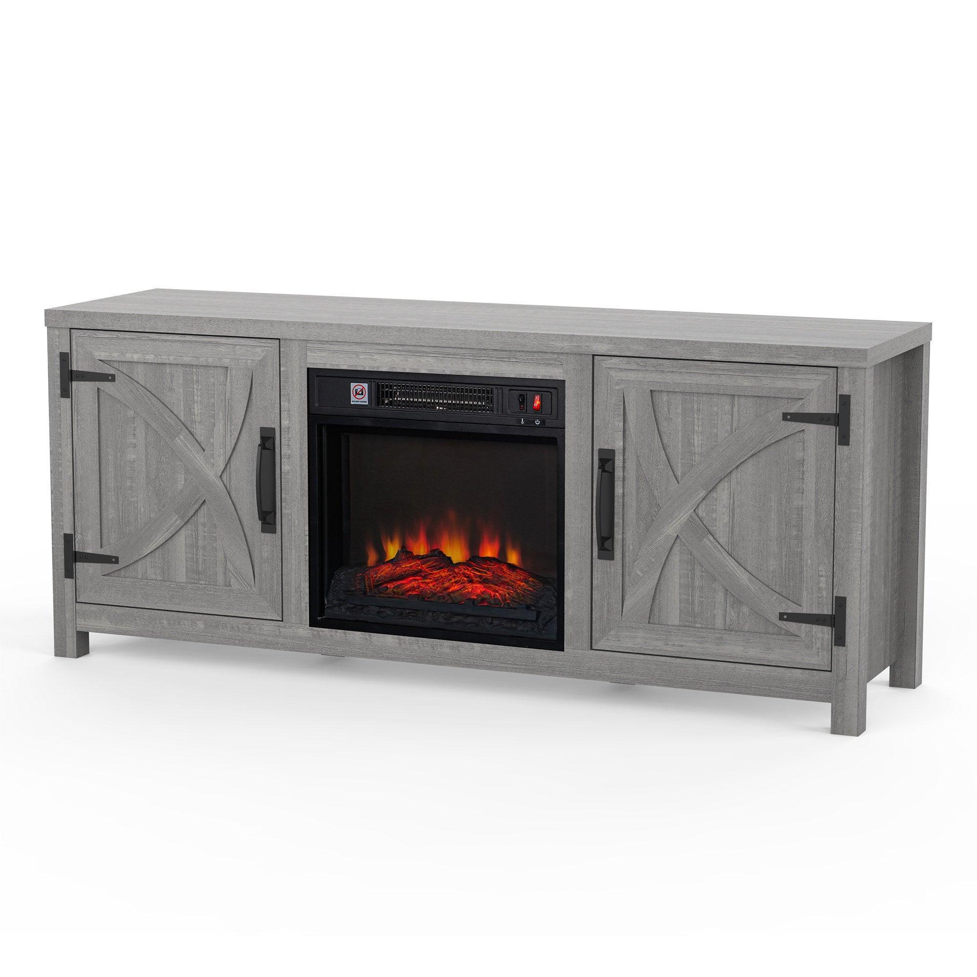 Modern White Electric Fireplace TV Stand For 58 Inch TV Storage Cabinet For Living Room