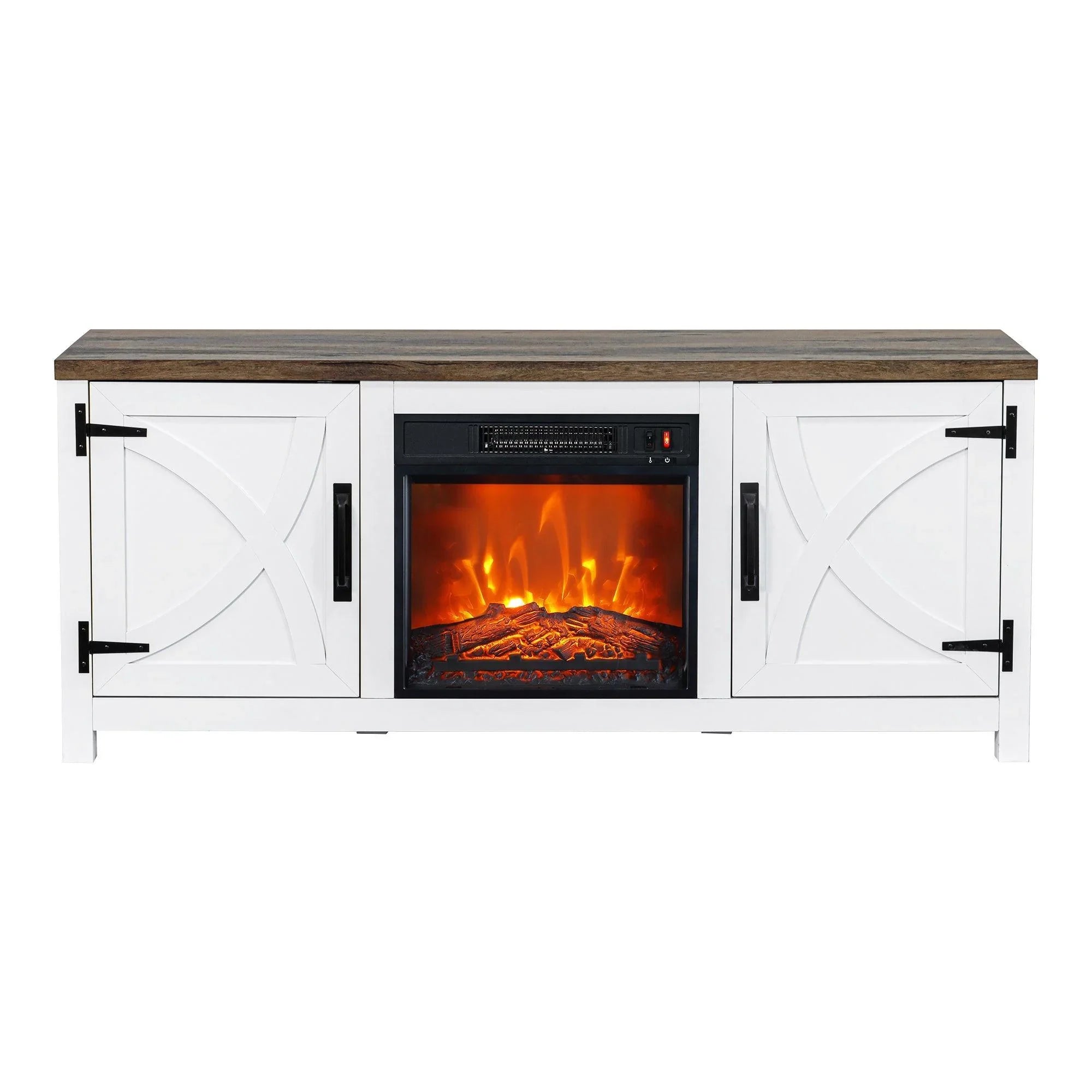 Modern White Electric Fireplace TV Stand For 58 Inch TV Storage Cabinet For Living Room