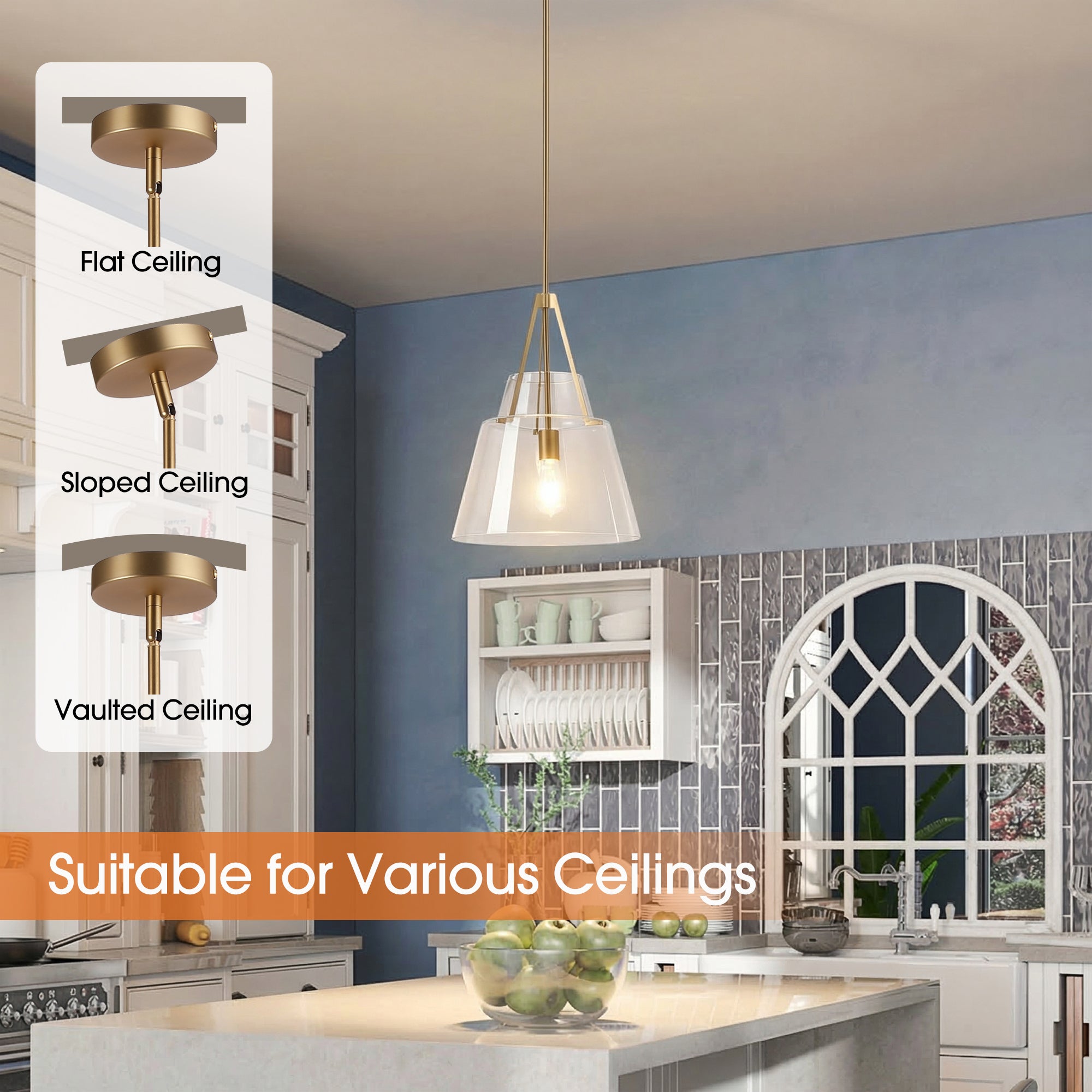15" Todd Modern 1-Light Brushed Brass Island Pendant Light