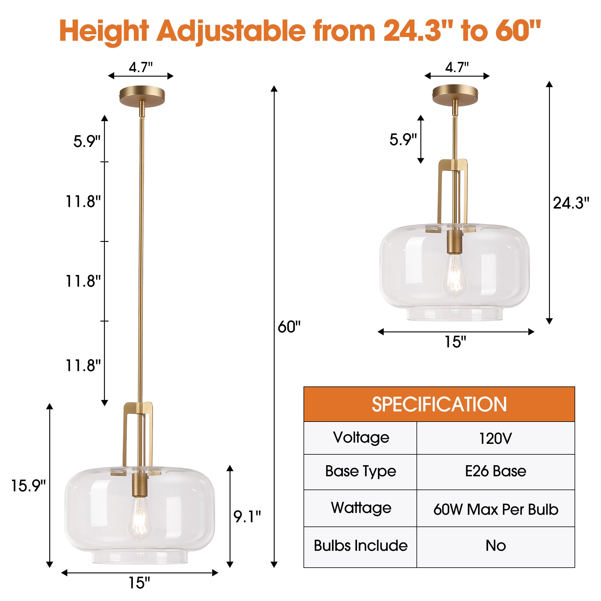 15" Toby Modern 1-Light Brushed Brass Island Pendant Light