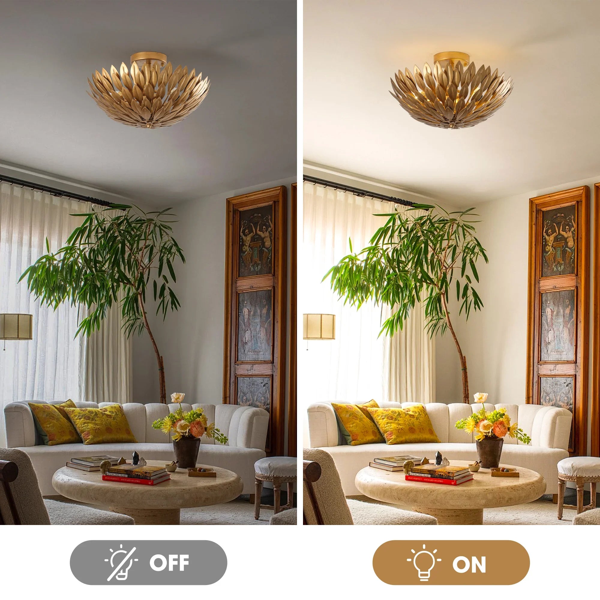 16 Inch 3-Light Farmhouse Golden Semi-Flush Mount Ceiling Lighting