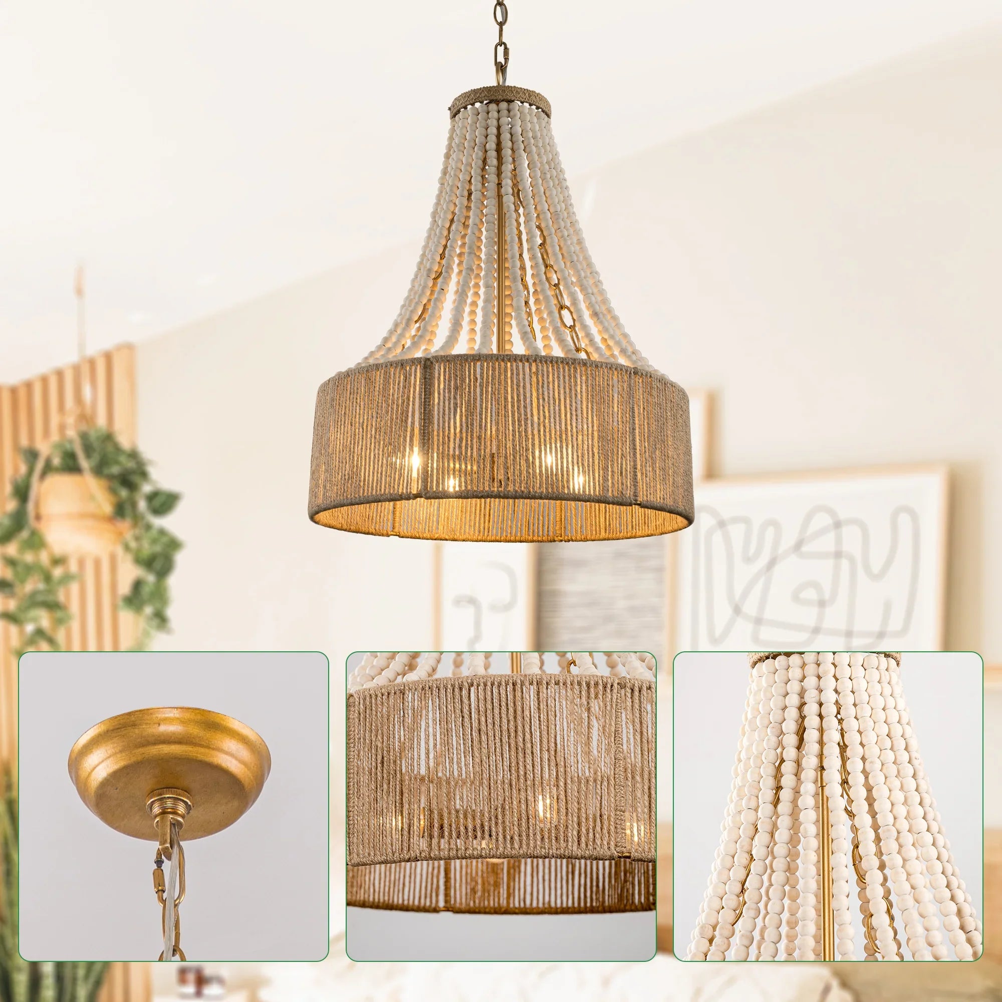 4-Light Golden Bohemian Dry Rated Chandelier