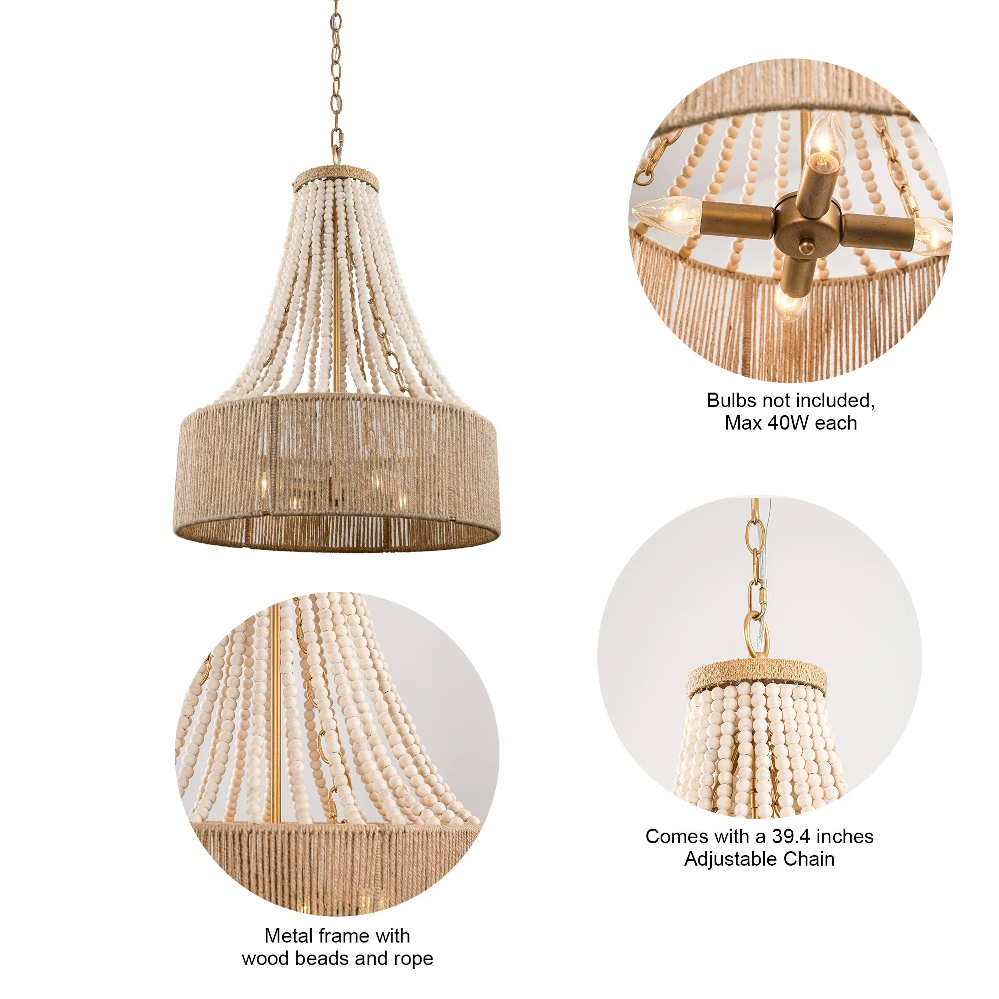 4-Light Golden Bohemian Dry Rated Chandelier