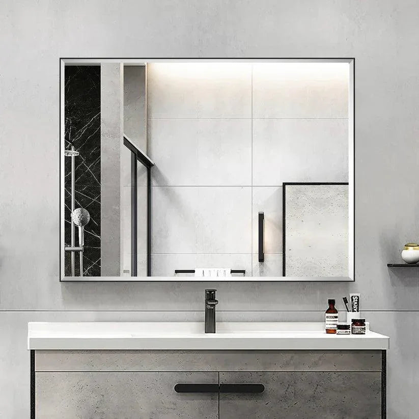 Reflections Sleek Modern Black Aluminum Framed Beveled Wall Mirror
