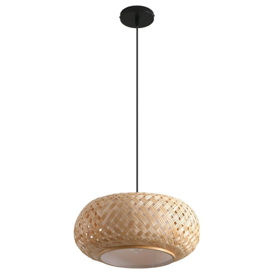 16" Yehudi Bohemian Handwoven Bamboo Island Pendant Light