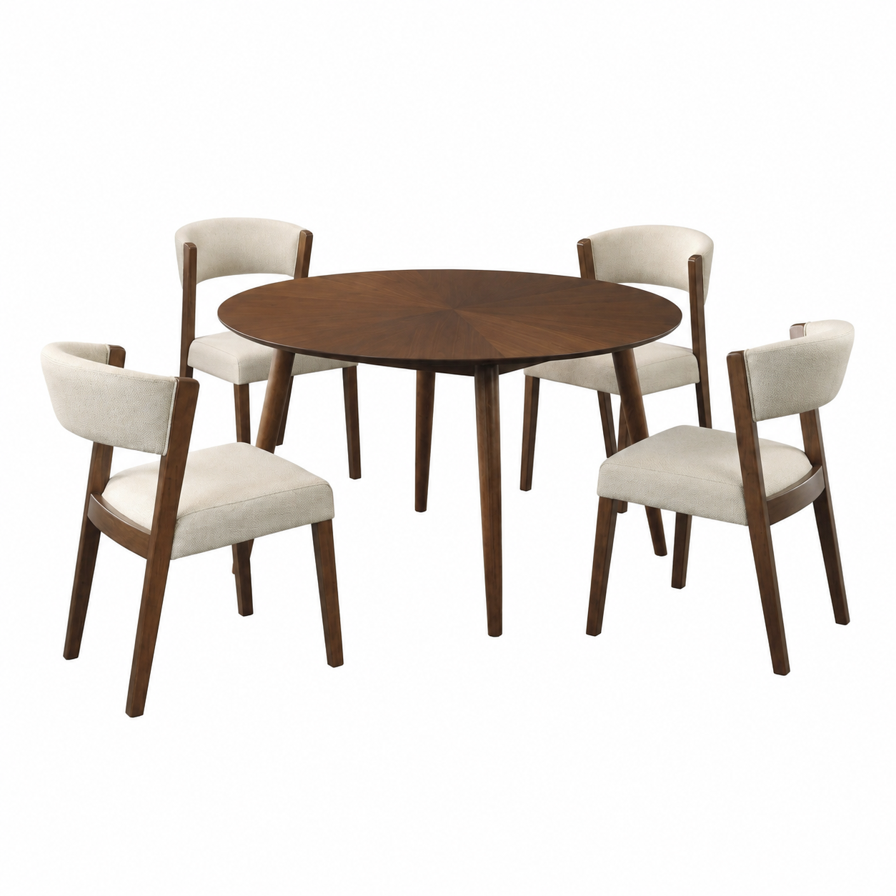 Raissa 5-Piece Walnut Round Wooden Dining Table with 4 Side Chairs
