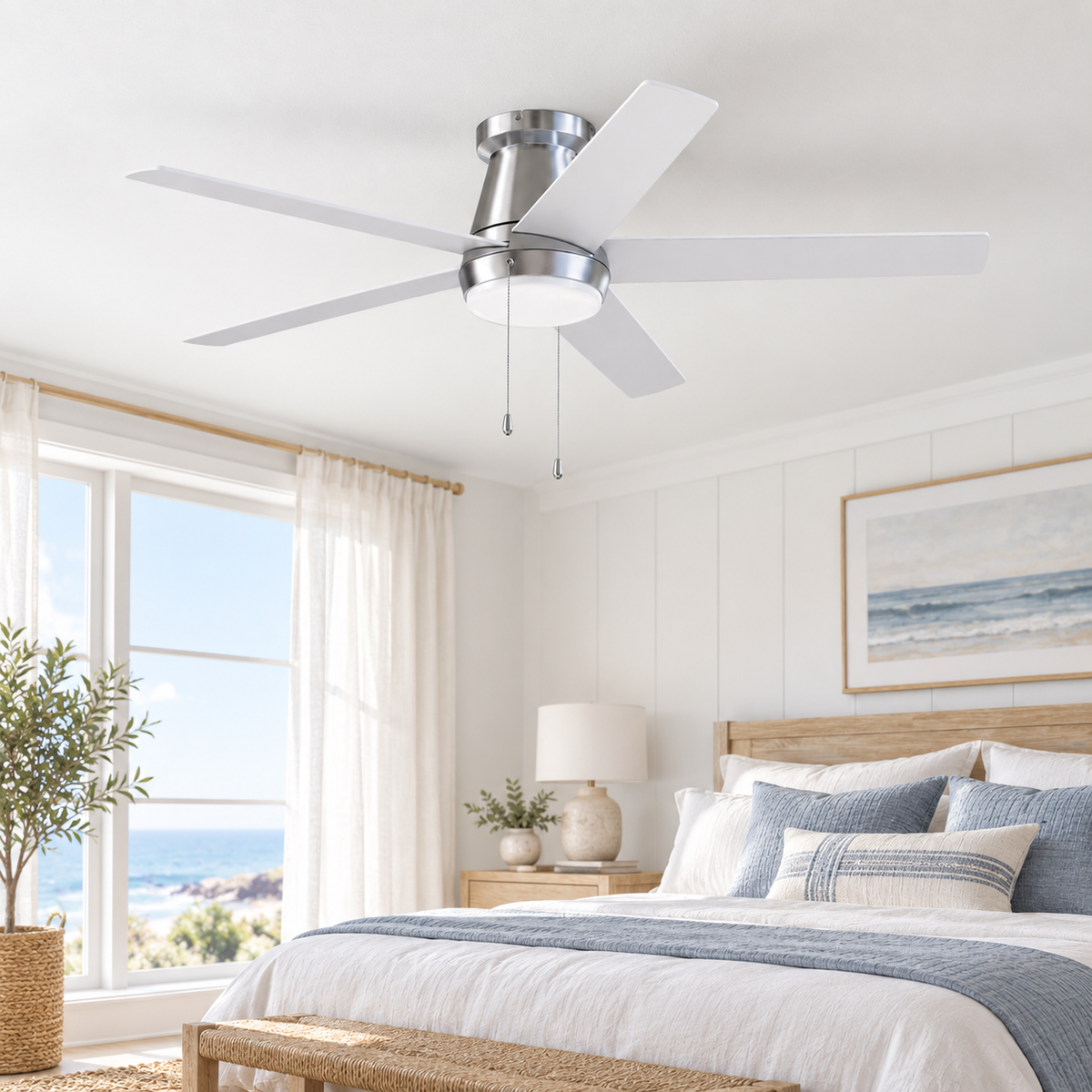 52 Inch Lewis Satin Nickel Pull-Chain LED Ceiling Fans