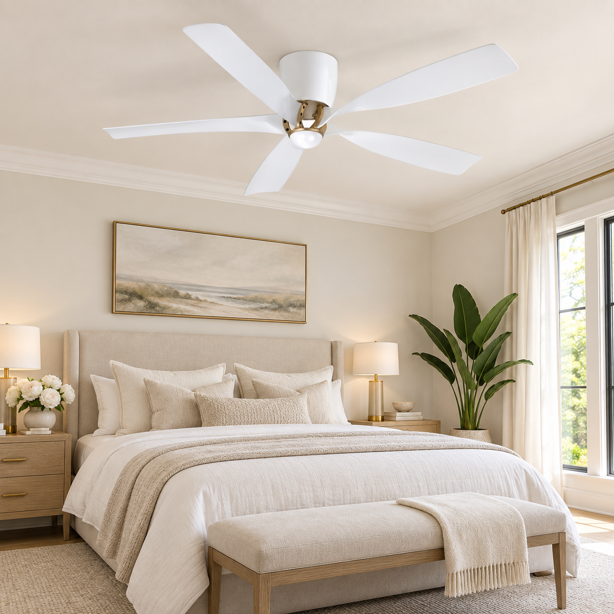 52 Inch Hugh Modern White Flush Mount Ceiling Fan
