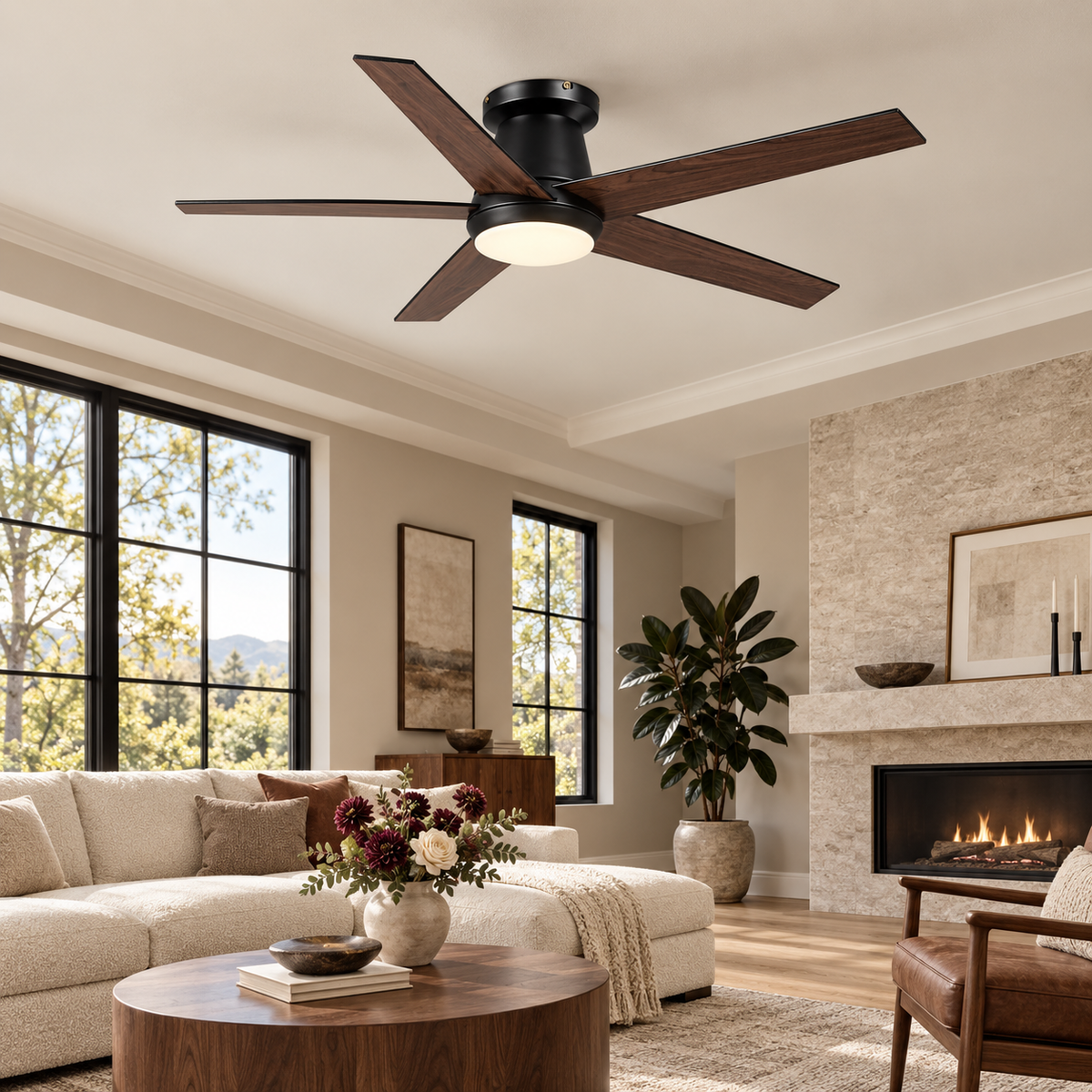 52 Inch Gavin Modern Flush Mount LED Ceiling Fan