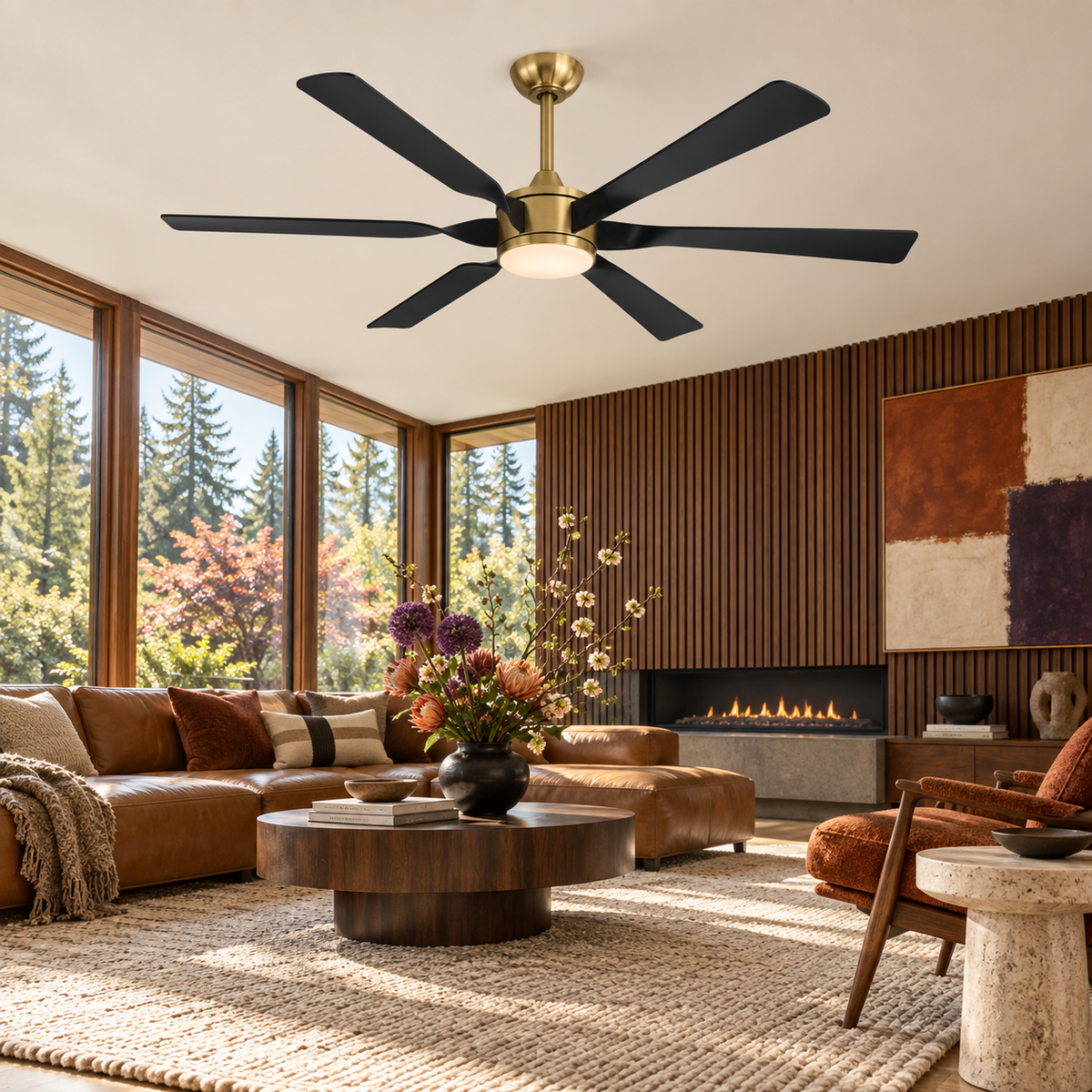 60 Inch Murphy Modern Golden LED Ceiling Fan with Black Blades