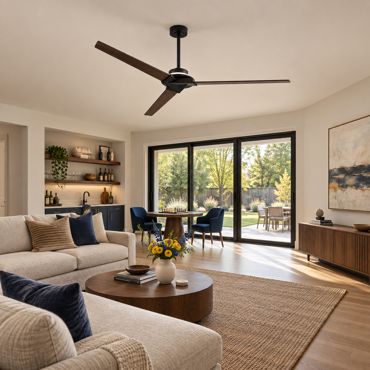 70" Abel Black Downrod Mount LED Ceiling Fan with Remote Control