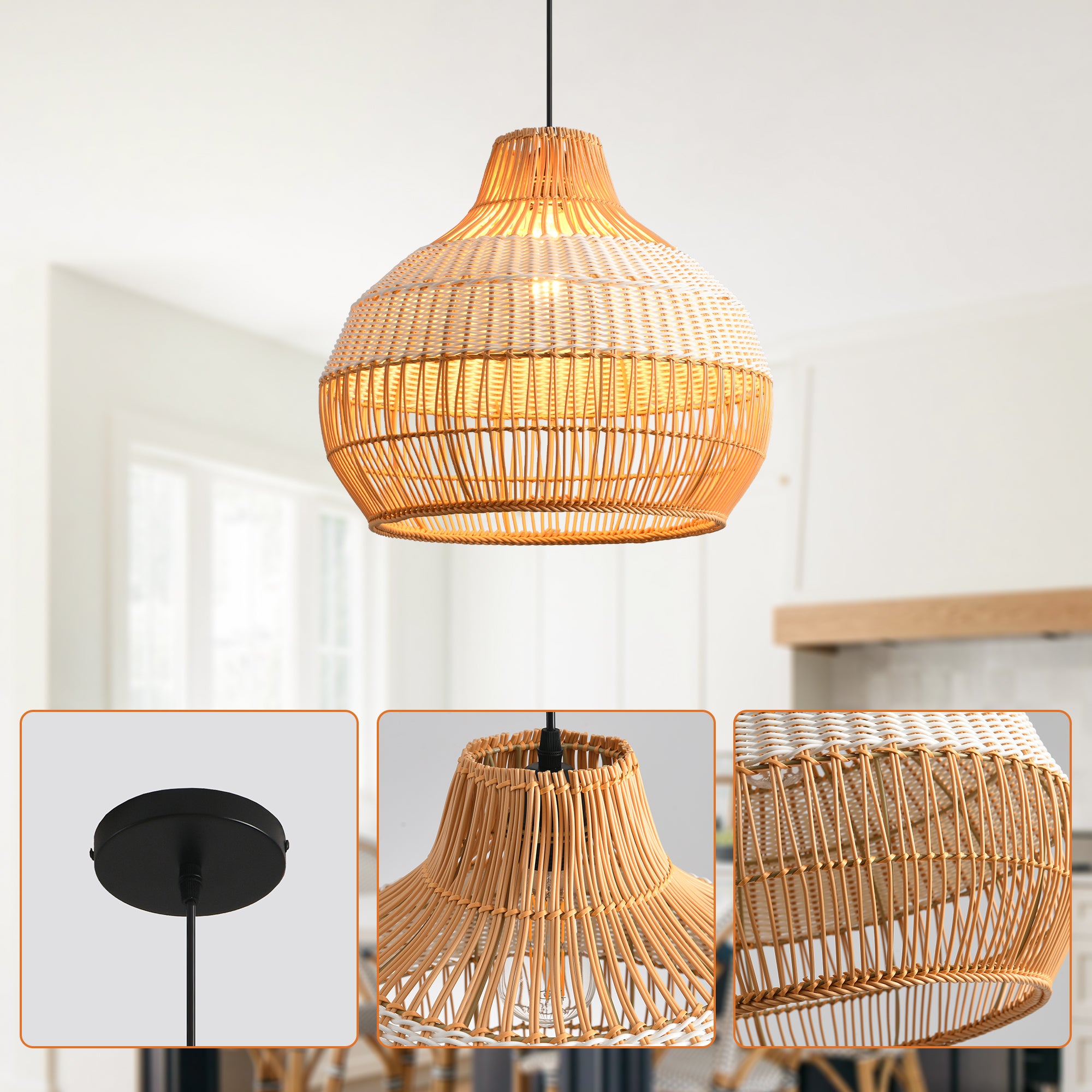 17" Yale Bohemian Handwoven Rattan Island Pendant Light