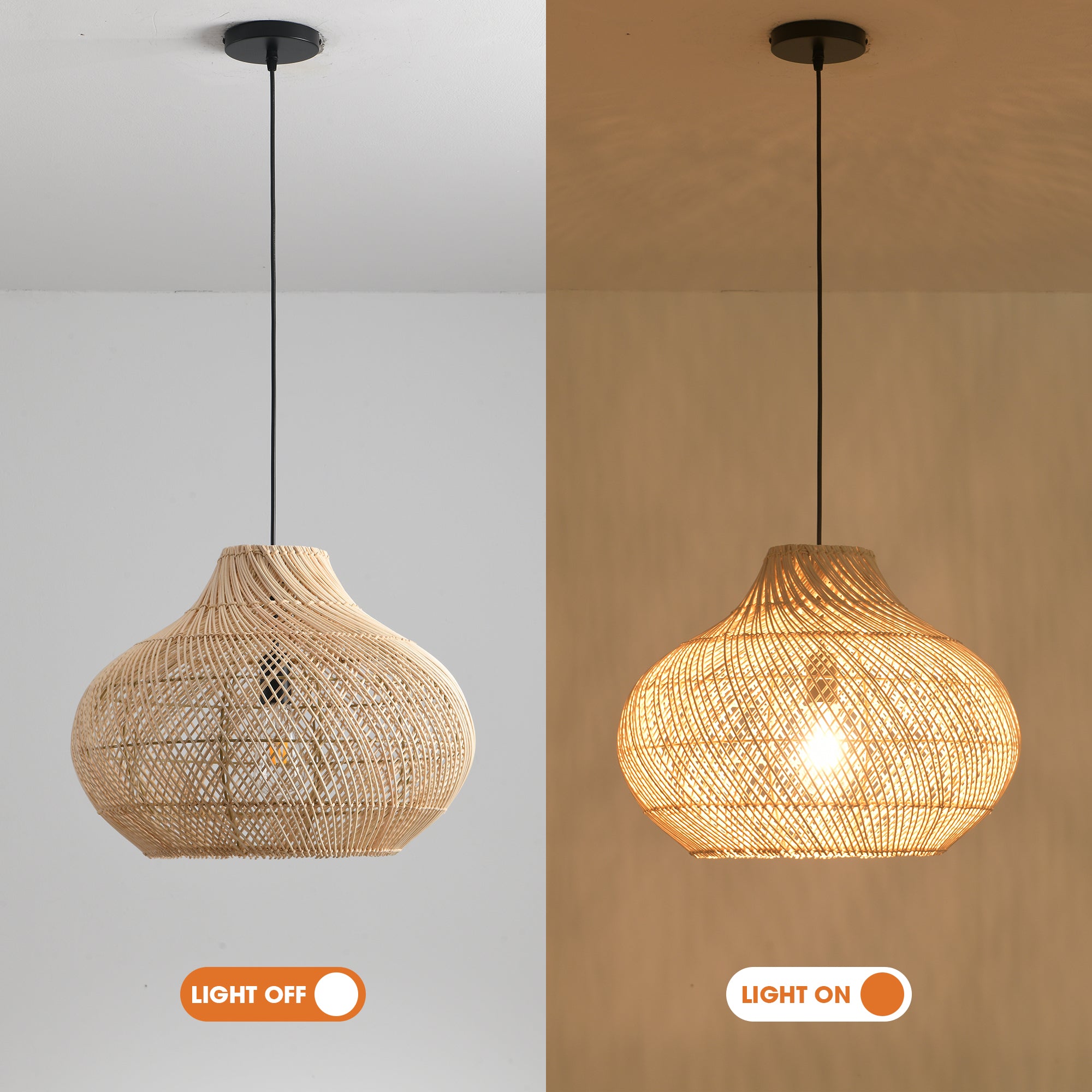 14" Xavier Bohemian Handwoven Rattan Island Pendant Light