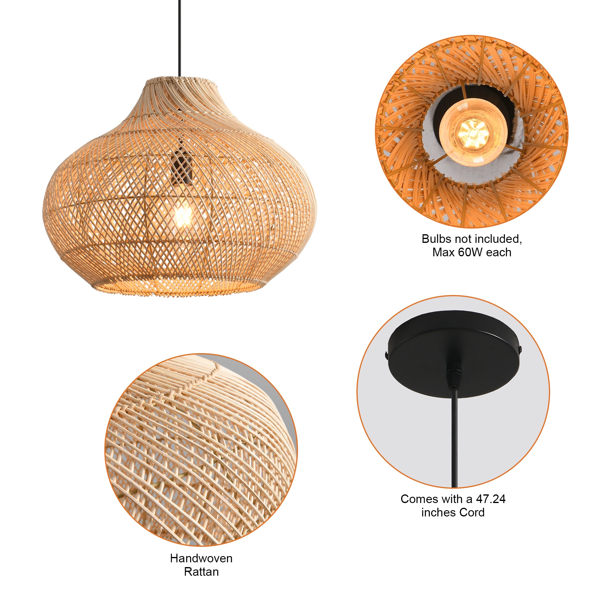 14" Xavier Bohemian Handwoven Rattan Island Pendant Light