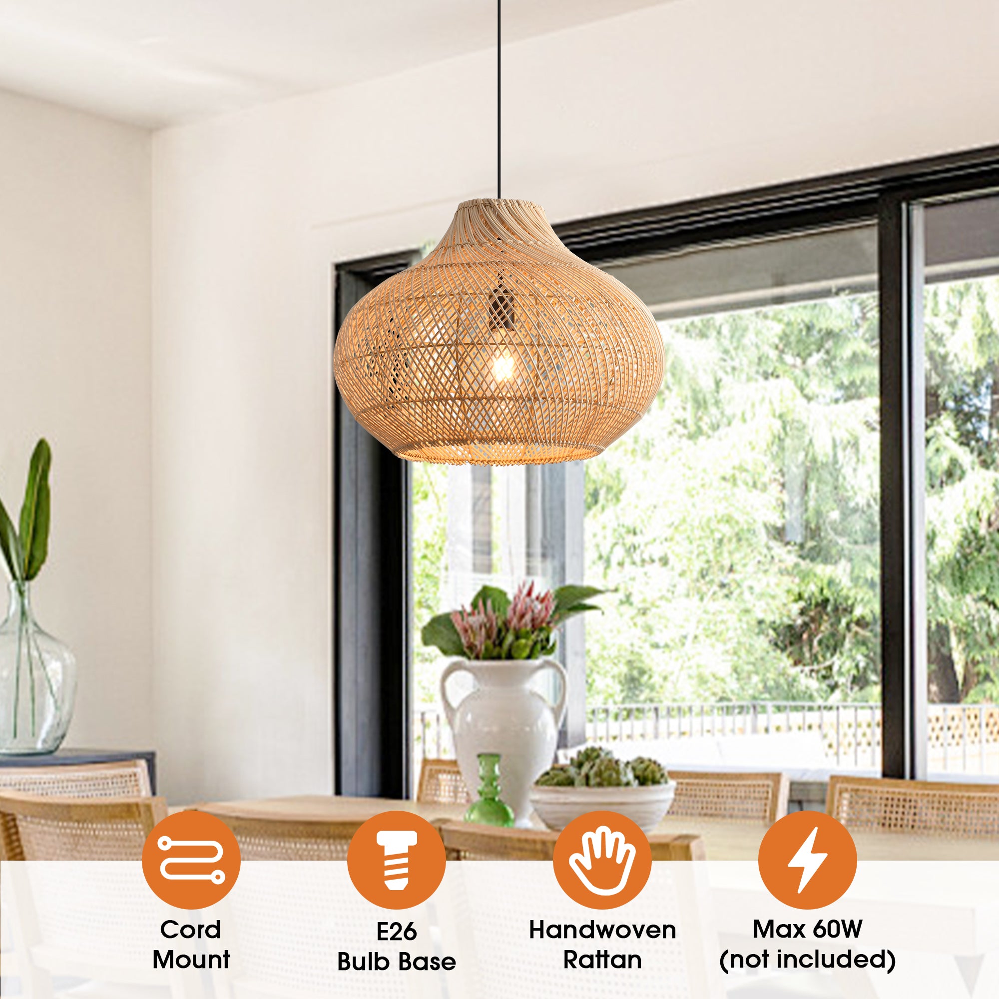 14" Xavier Bohemian Handwoven Rattan Island Pendant Light