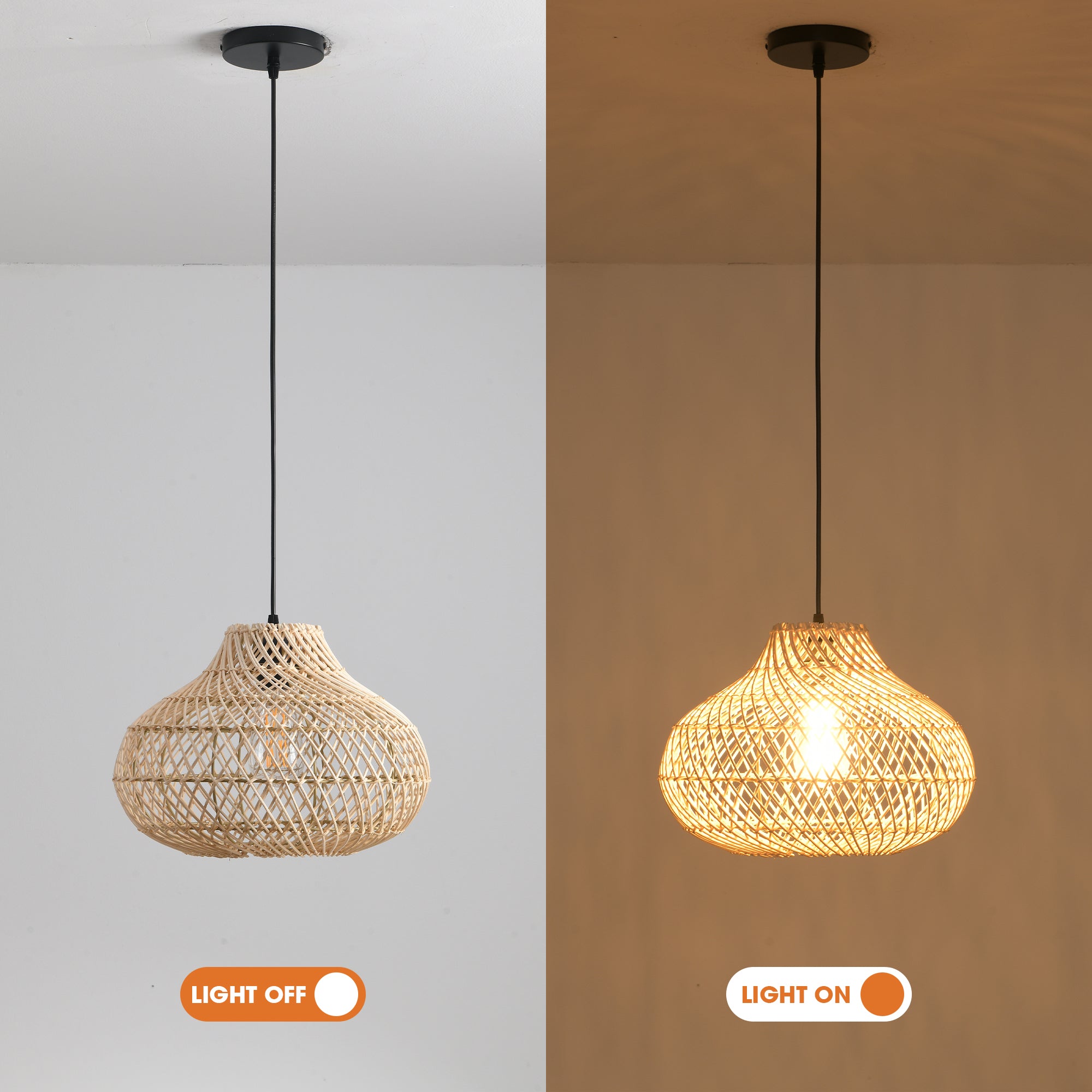 19" Winston Bohemian Handwoven Rattan Island Pendant Light