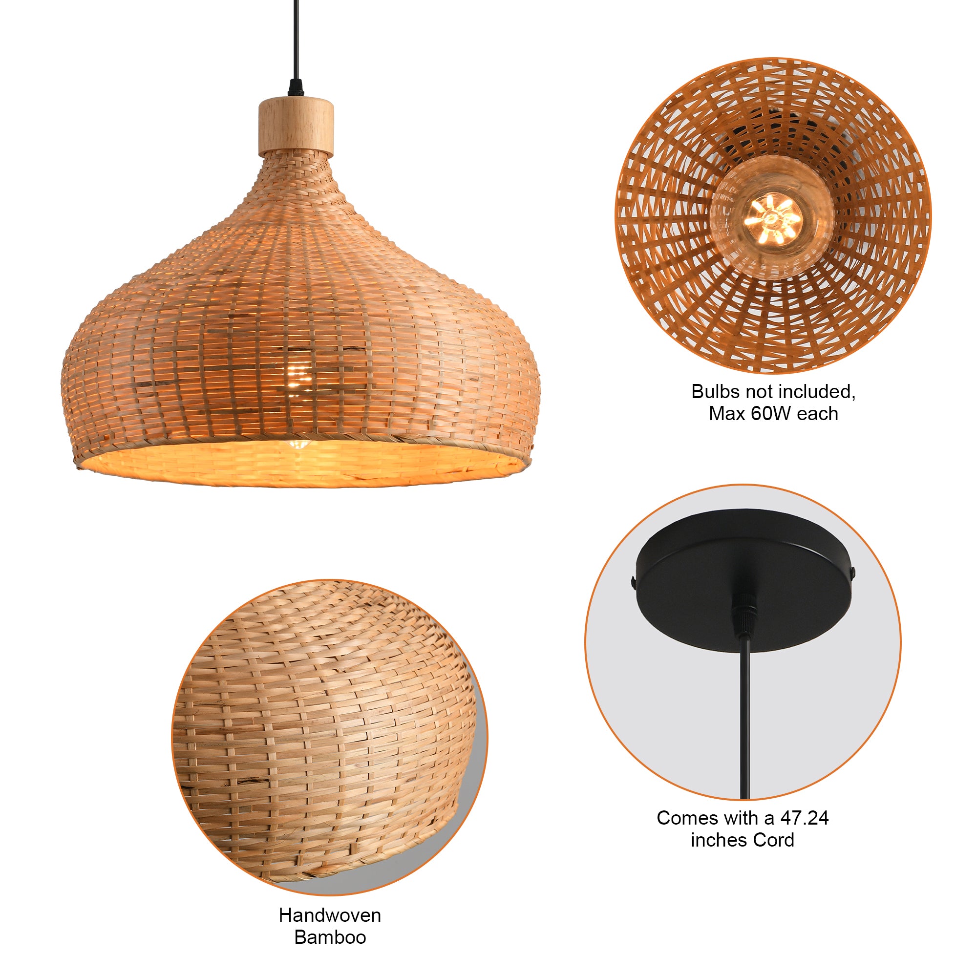18" Winfred Bohemian Handwoven Bamboo Island Pendant Light