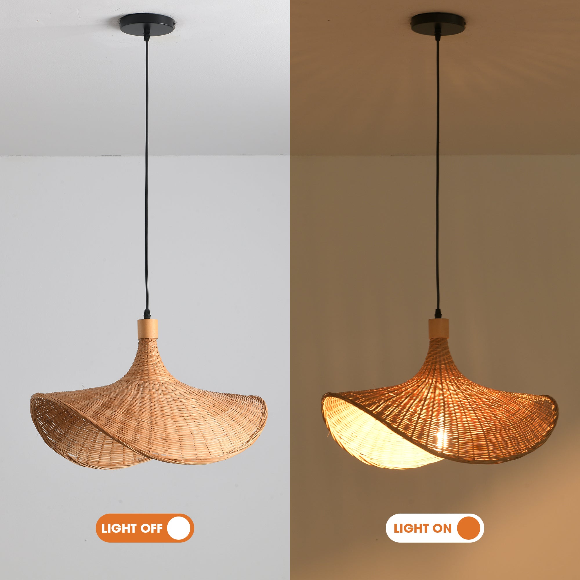 20" Werner Bohemian Handwoven Bamboo Island Pendant Light