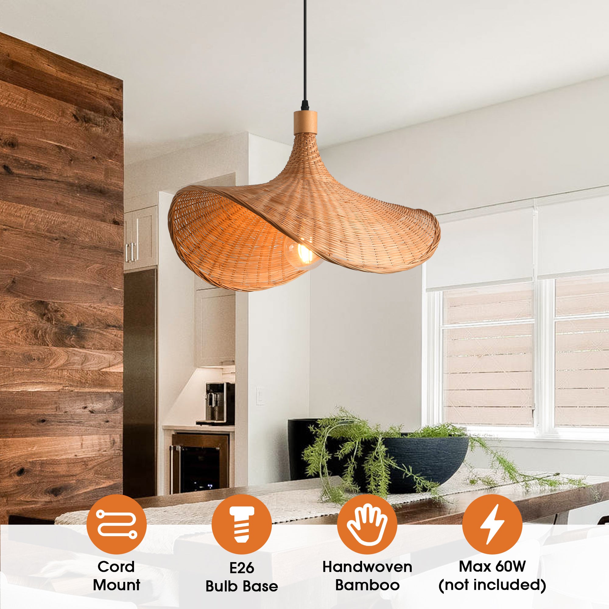 20" Werner Bohemian Handwoven Bamboo Island Pendant Light