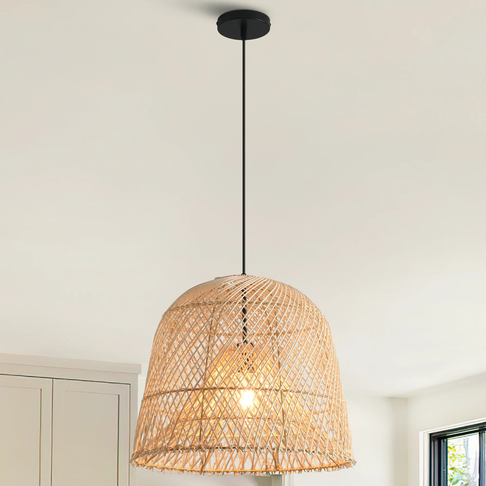 15" Wendell Bohemian Handwoven Rattan Island Pendant Light