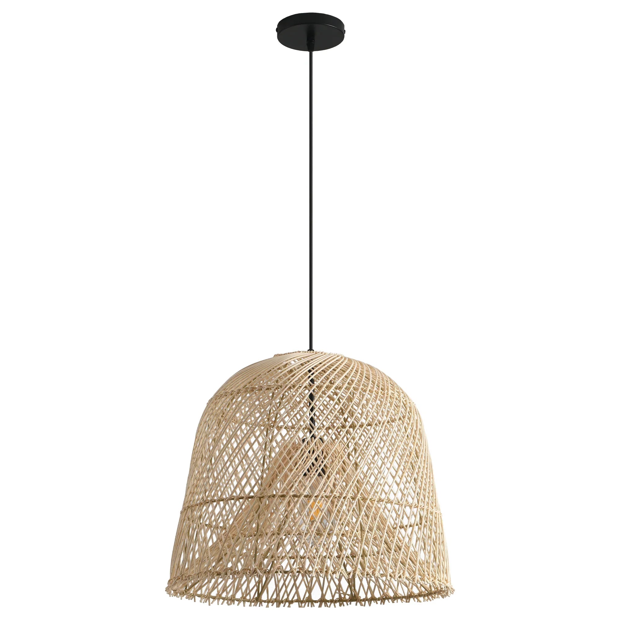 15" Wendell Bohemian Handwoven Rattan Island Pendant Light
