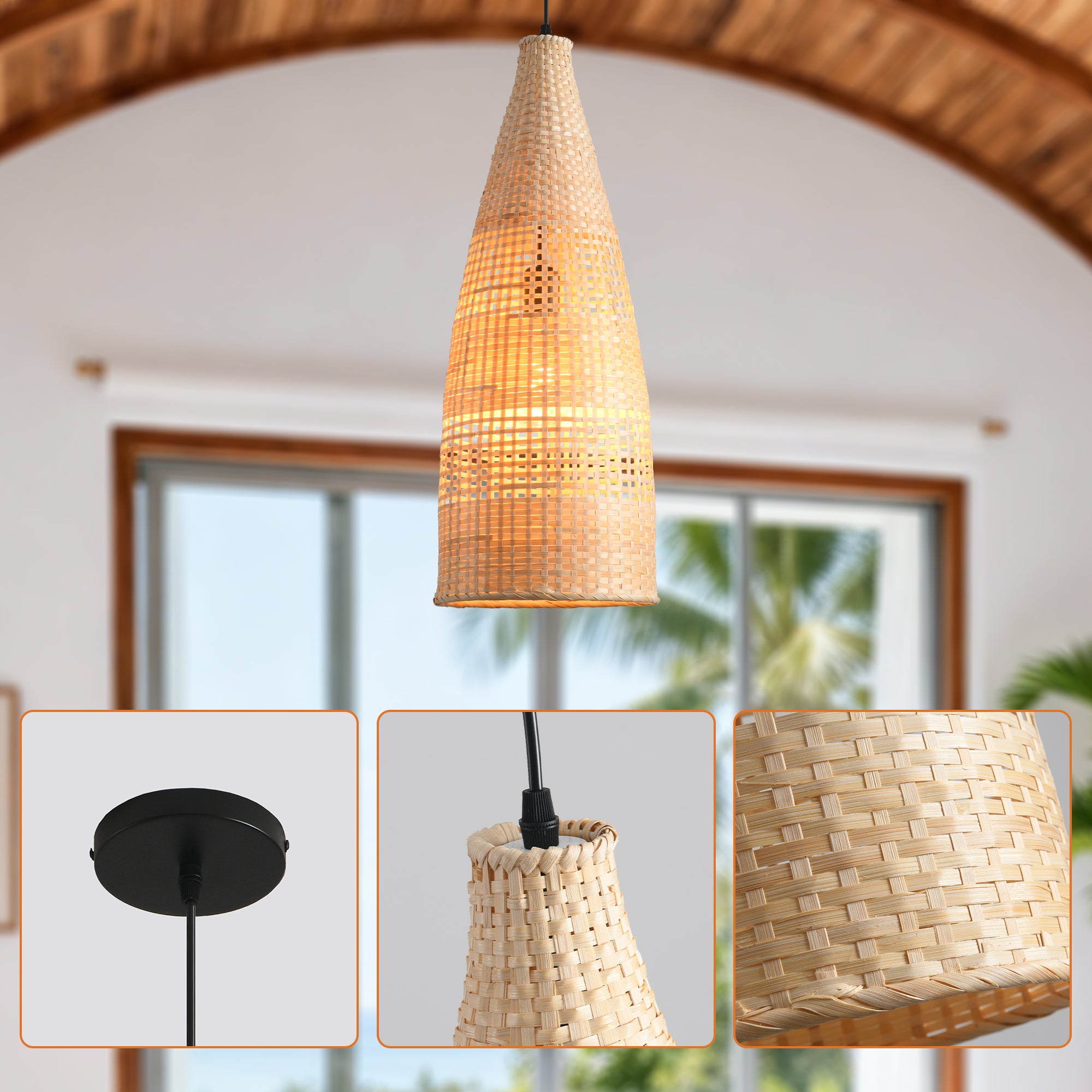 9" Vivian Bohemian Handwoven Bamboo Island Pendant Light