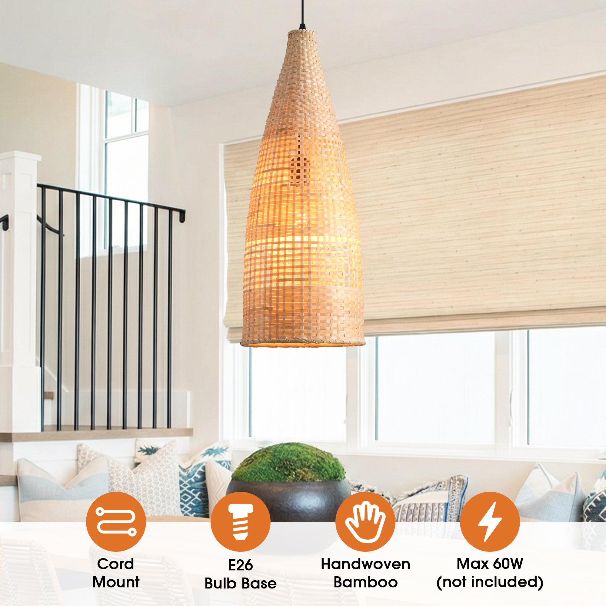 9" Vivian Bohemian Handwoven Bamboo Island Pendant Light
