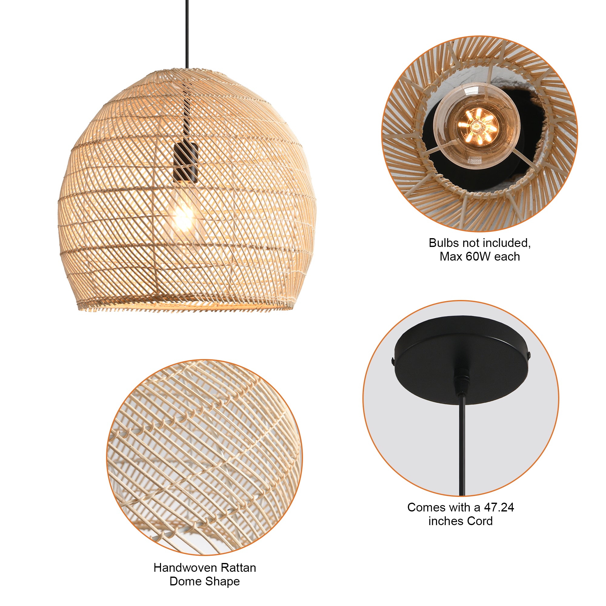 16" Virgil Bohemian Handwoven Rattan Island Pendant Light