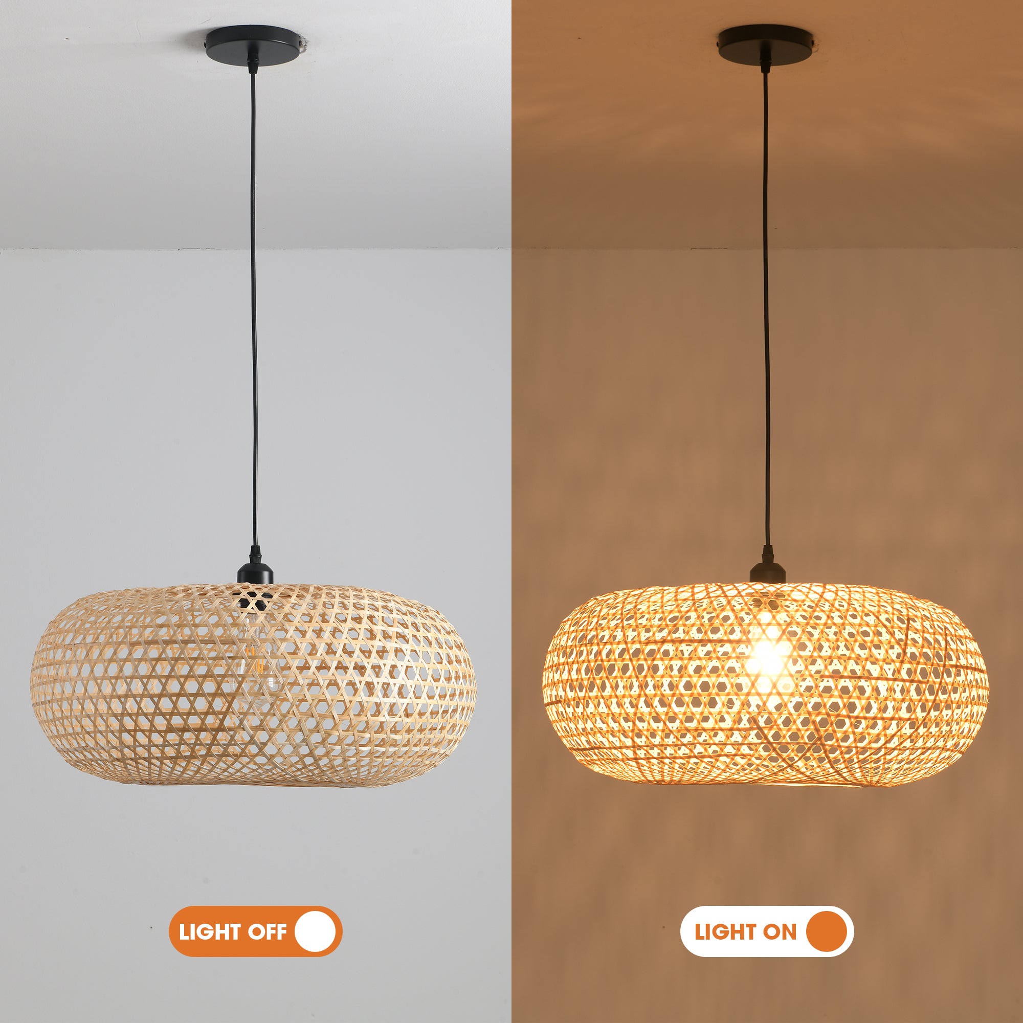 22" Vincent Bohemian Handwoven Bamboo Island Pendant Light
