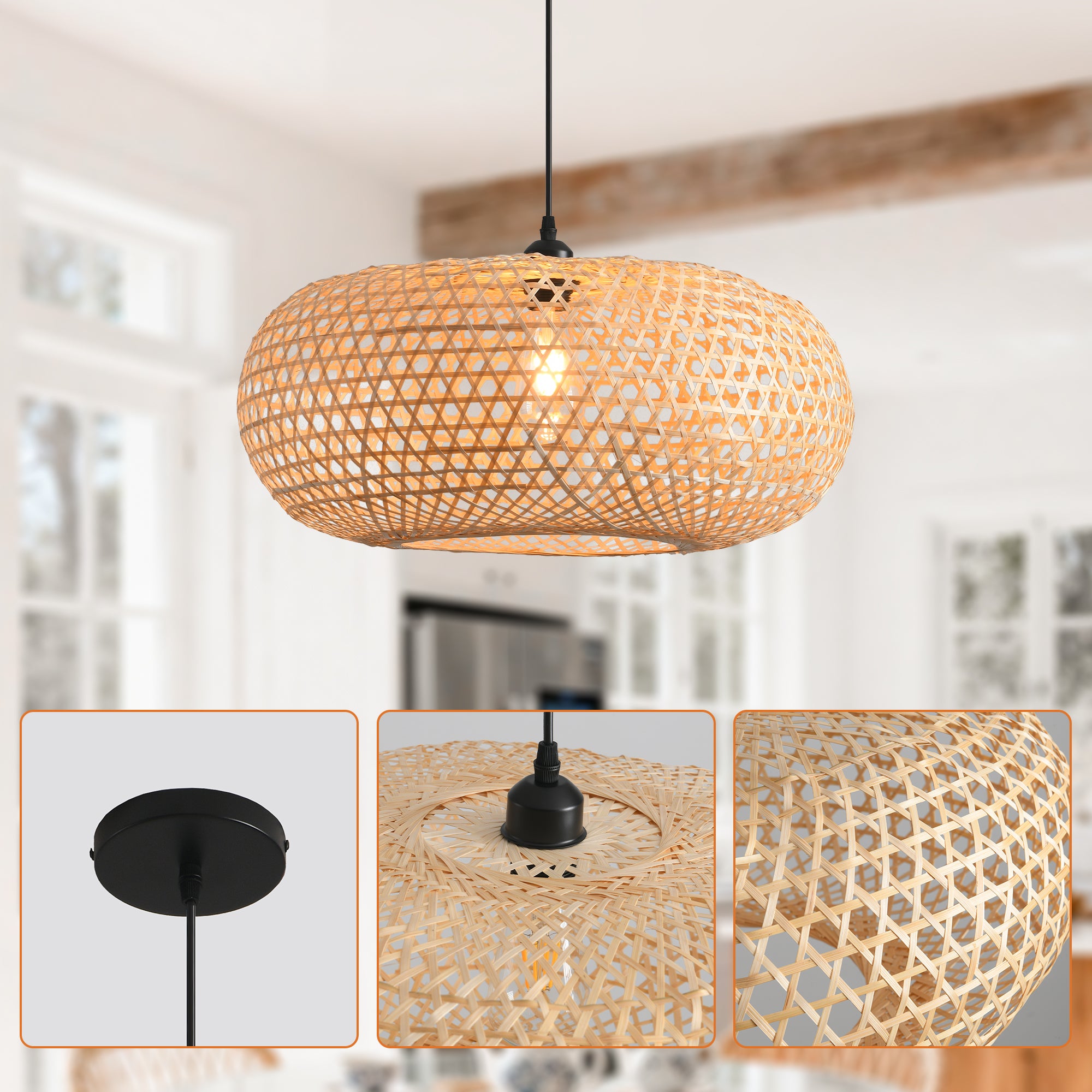 22" Vincent Bohemian Handwoven Bamboo Island Pendant Light